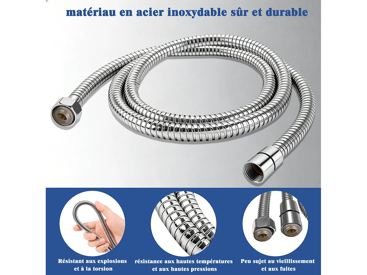 AICA Pommeau de douche 3 jets avec tuyau de douche 1.5m pour salle de bain, chrome