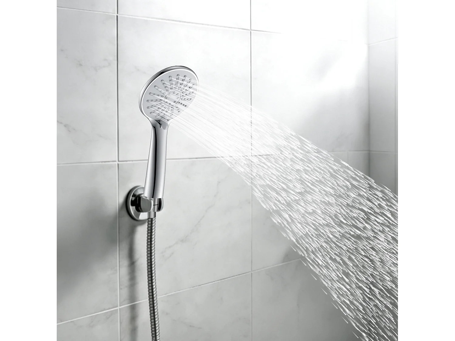 AICA Pommeau de douche 3 jets avec tuyau de douche 1.5m pour salle de bain, chrome