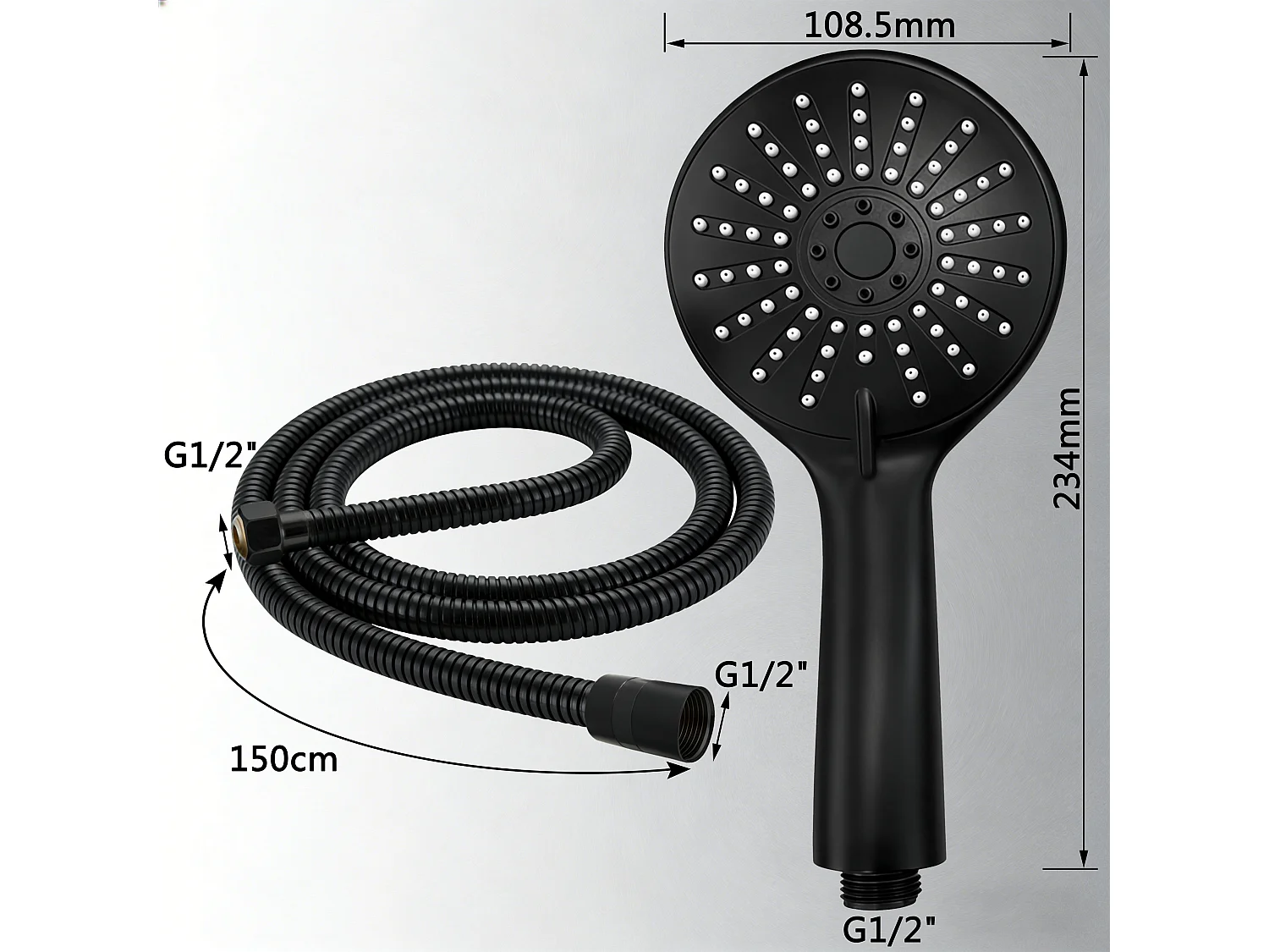 AICA Pommeau de douche 3 jets avec tuyau de douche 1.5m pour salle de bain, noir