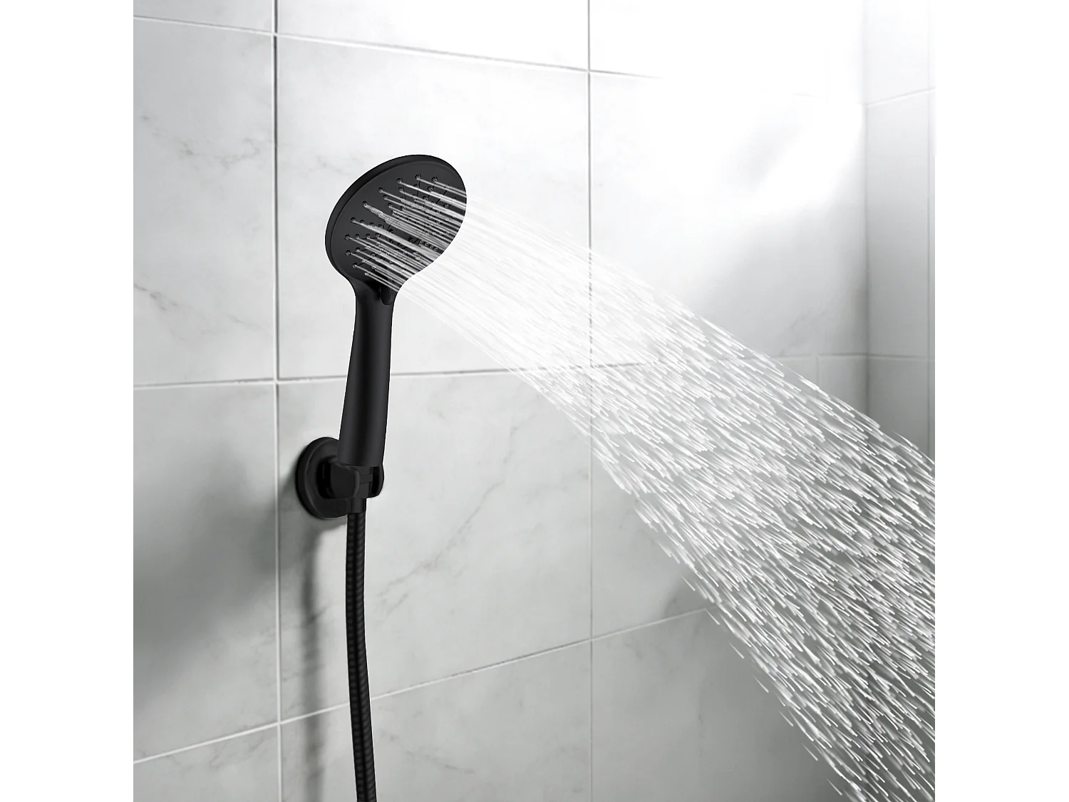AICA Pommeau de douche 3 jets avec tuyau de douche 1.5m pour salle de bain, noir
