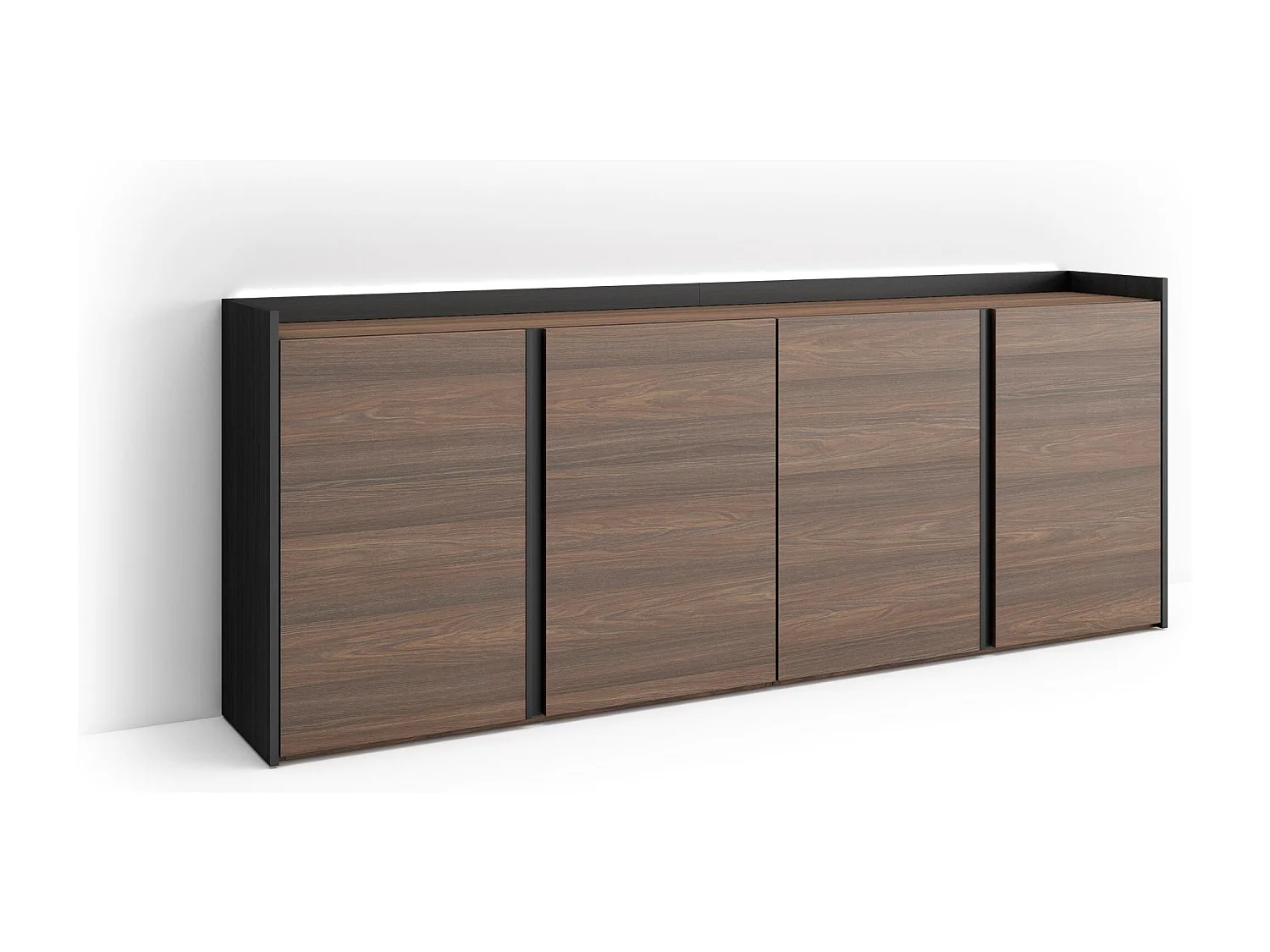 Credenza, Mobile, Cucina, 207x80x35 cm, 4 Porte, LED, Rovere scuro e Nero