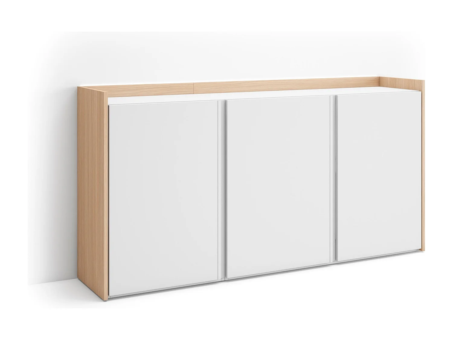 Credenza, Mobile, Cucina, 156x80x35 cm, 3 Porte, LED, Bianco e Rovere soft