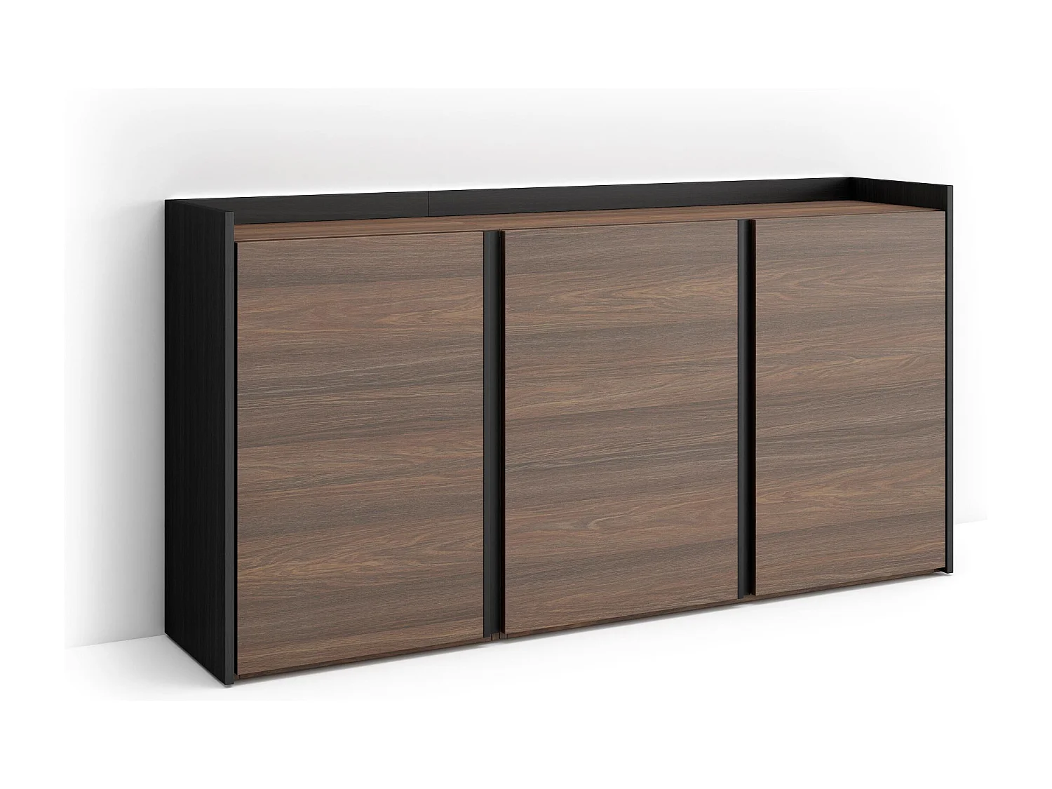 Credenza, Mobile, Cucina, 156x80x35 cm, 3 Porte, LED, Rovere scuro e Nero