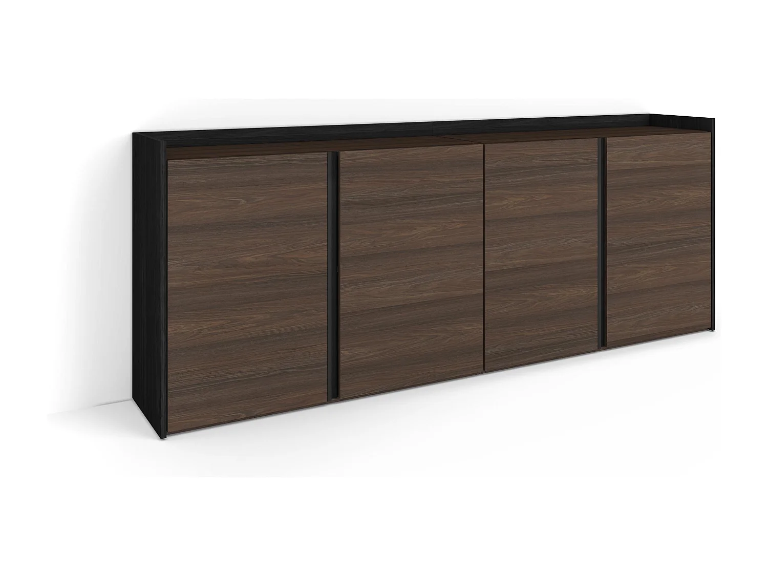 Buffet salon et cuisine, 207x80x35 cm, 4 Portes, Meuble chaussure, Chêne foncé et Noir