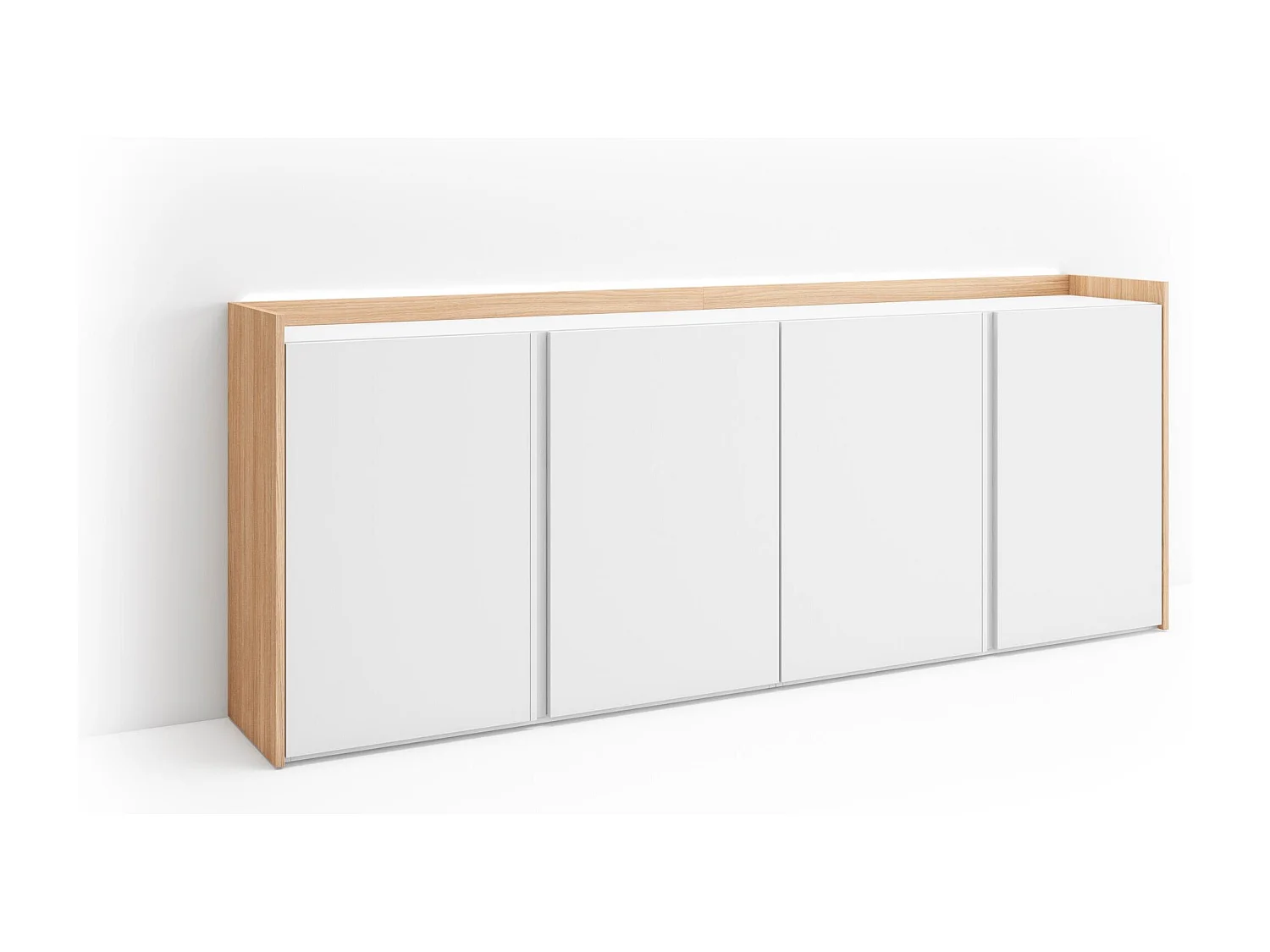 Credenza, Mobile, Cucina, 207x80x35 cm, 4 Porte, LED, Bianco e Rovere soft