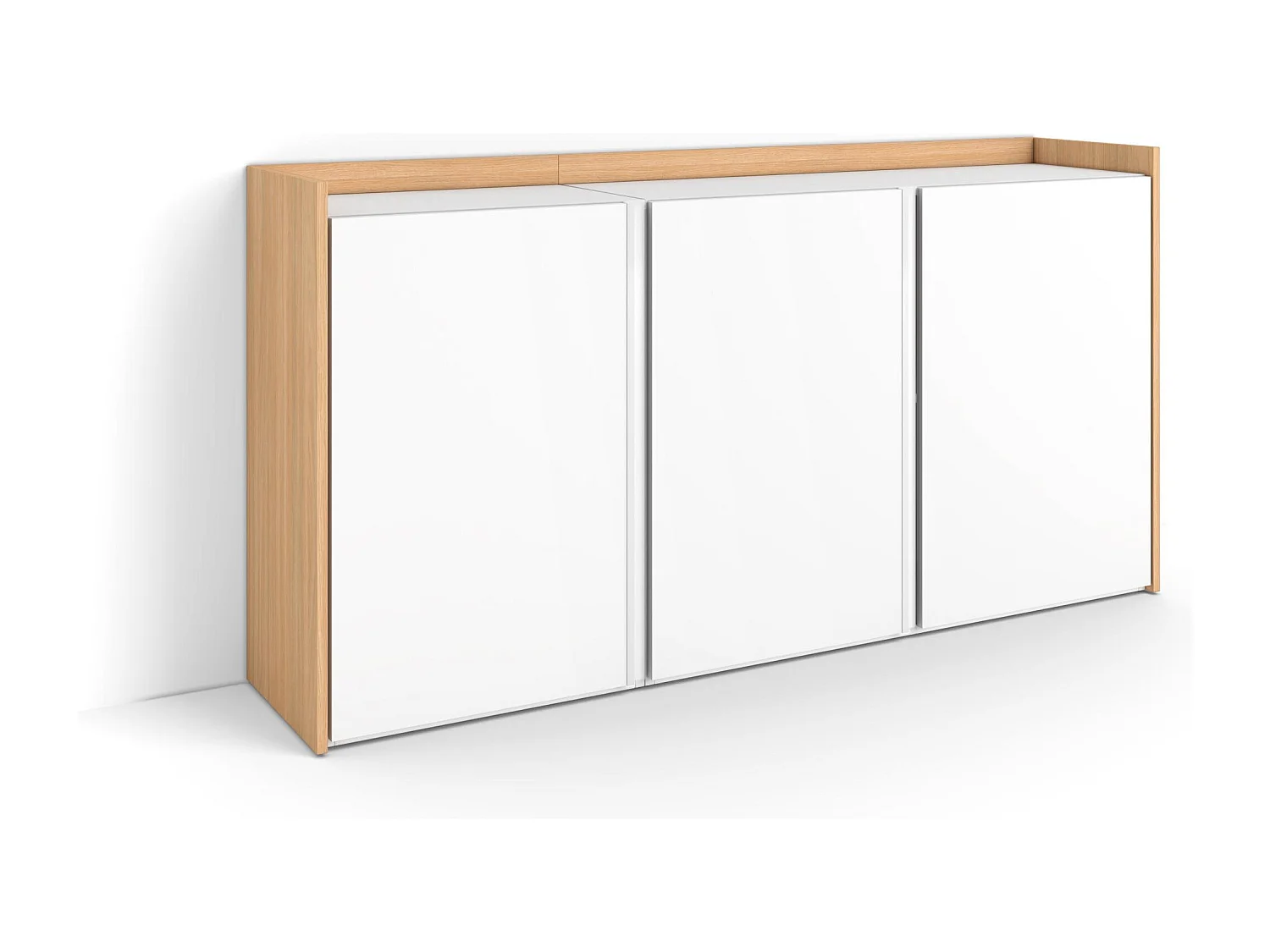 Aparador sala de jantar, 156x80x35 cm, 3 Portas, Armário arrumação, Branco e Carvalho soft