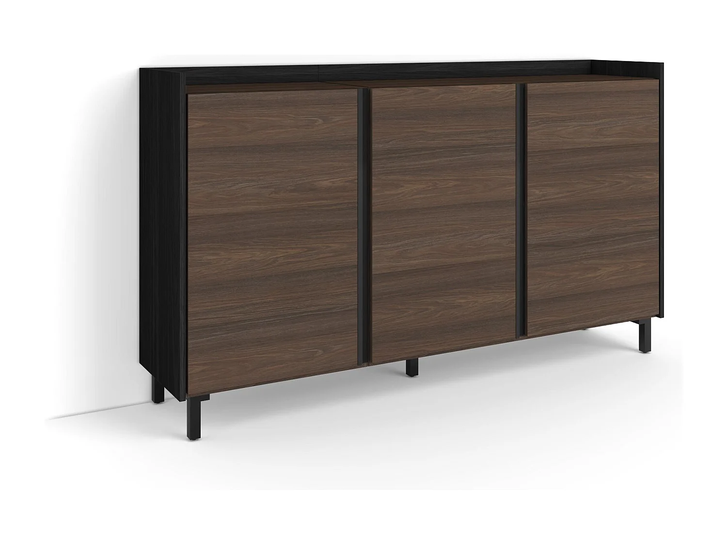 Dressoir, Opbergkast, 156x91x35 cm, 3 Deuren, Industrieel design, Donkere eik en Zwart