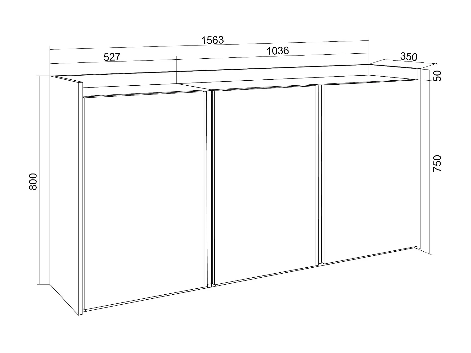 Aparador sala de jantar, 156x80x35 cm, 3 Portas, Armário arrumação, Carvalho escuro e Preto