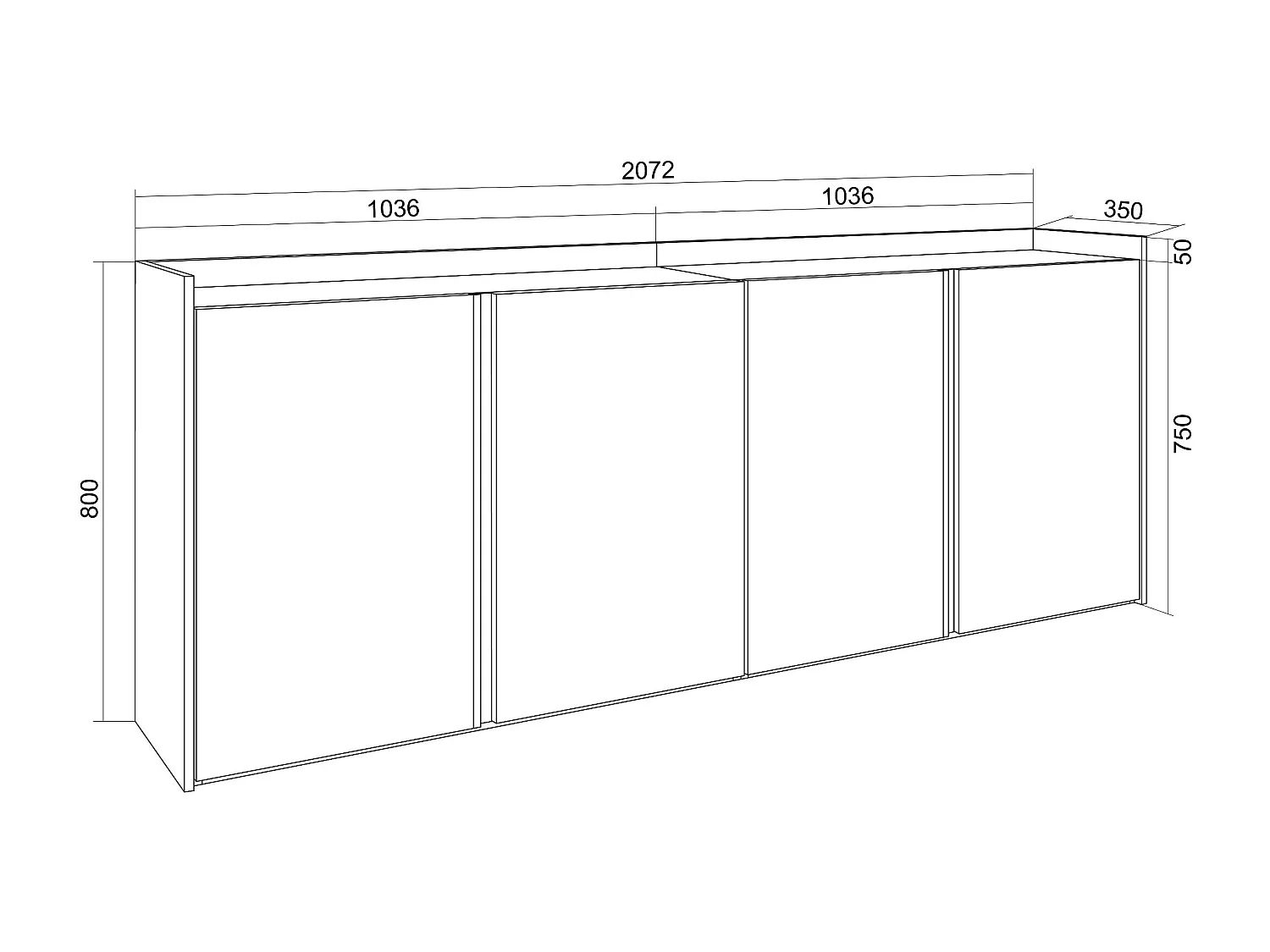 Credenza, Mobile, Cucina, 207x80x35 cm, 4 Porte, LED, Rovere e nero