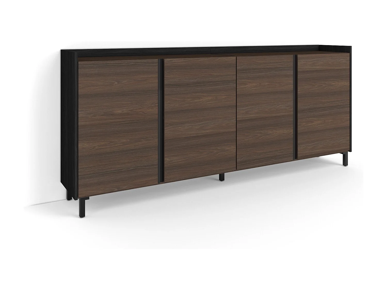Dressoir, Opbergkast, 207x91x35 cm, 4 Deuren, Industrieel design, Donkere eik en Zwart