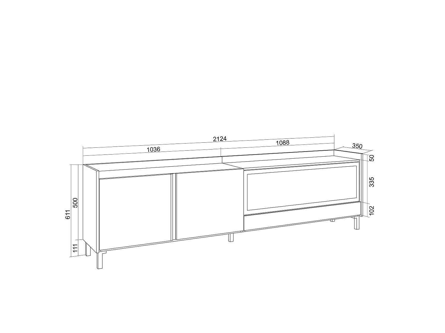TV-Schrank, Lowboard, 212x61x35 cm, Für TV-Geräte bis zu 80", Elektrokamin XXL, Industriedesign, LED, Dunkler Eiche und Schwarz