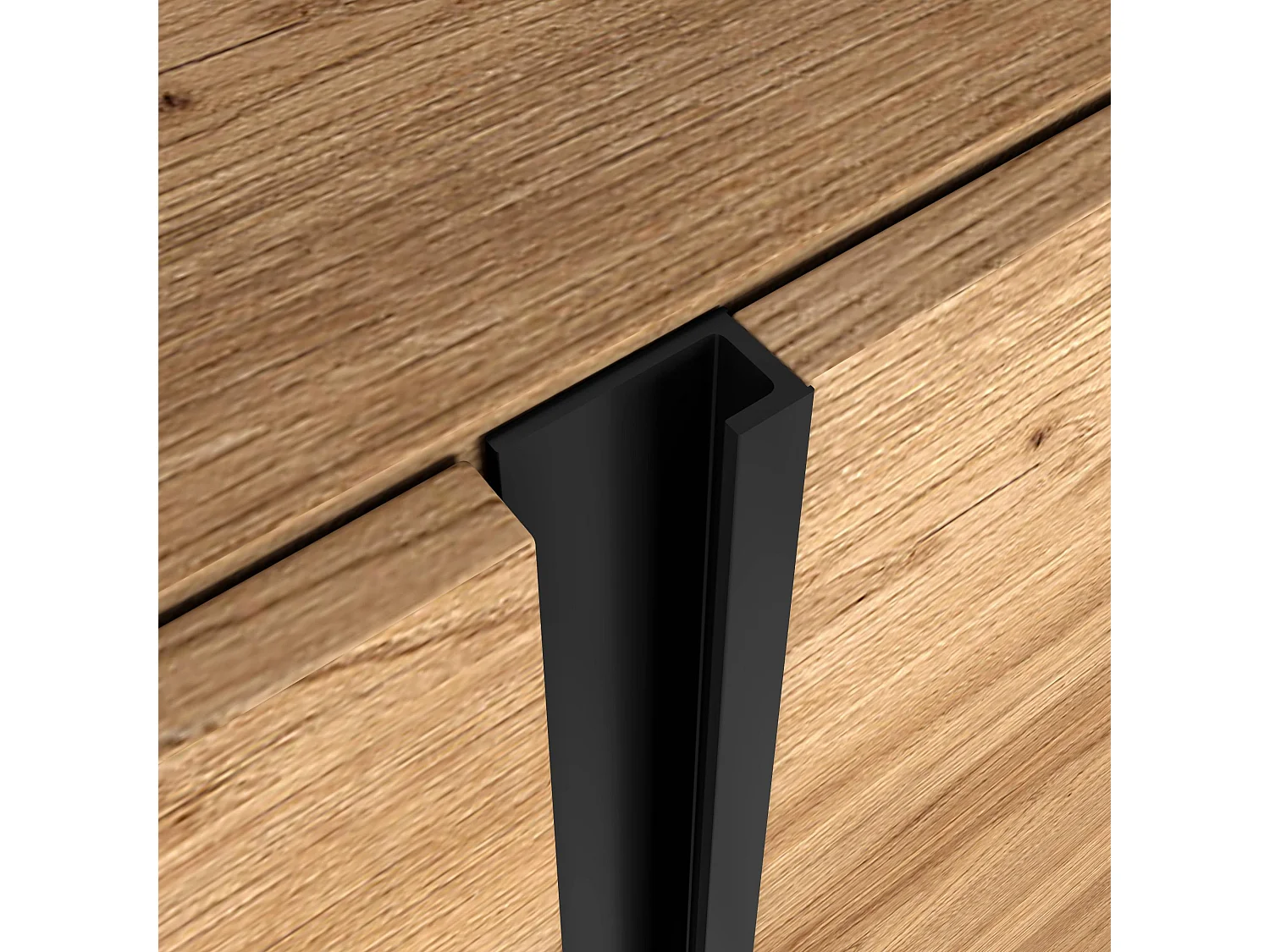 TV-Schrank, Lowboard, 315x50x35 cm, Für TV-Geräte bis zu 80", Elektrokamin XXL, LED, Eiche Schwarz