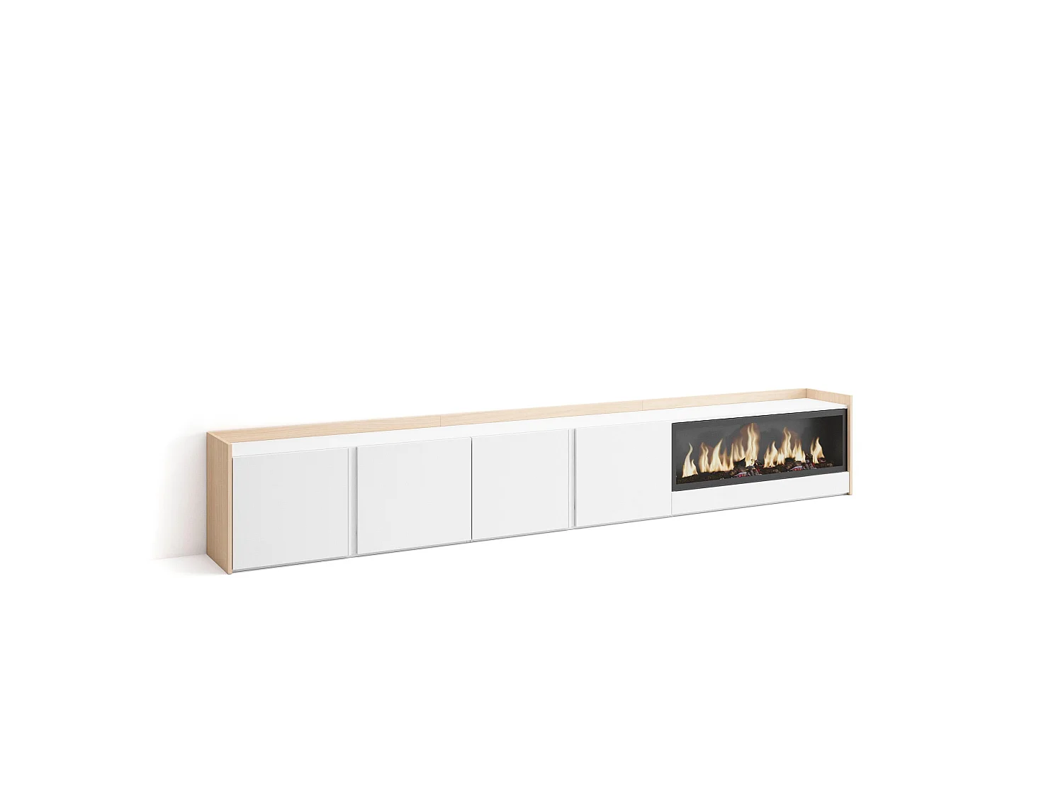 Móvel de TV, 315x50x35 cm, Para televisores até 80", Lareira eléctrica XXL, Branco e Carvalho soft