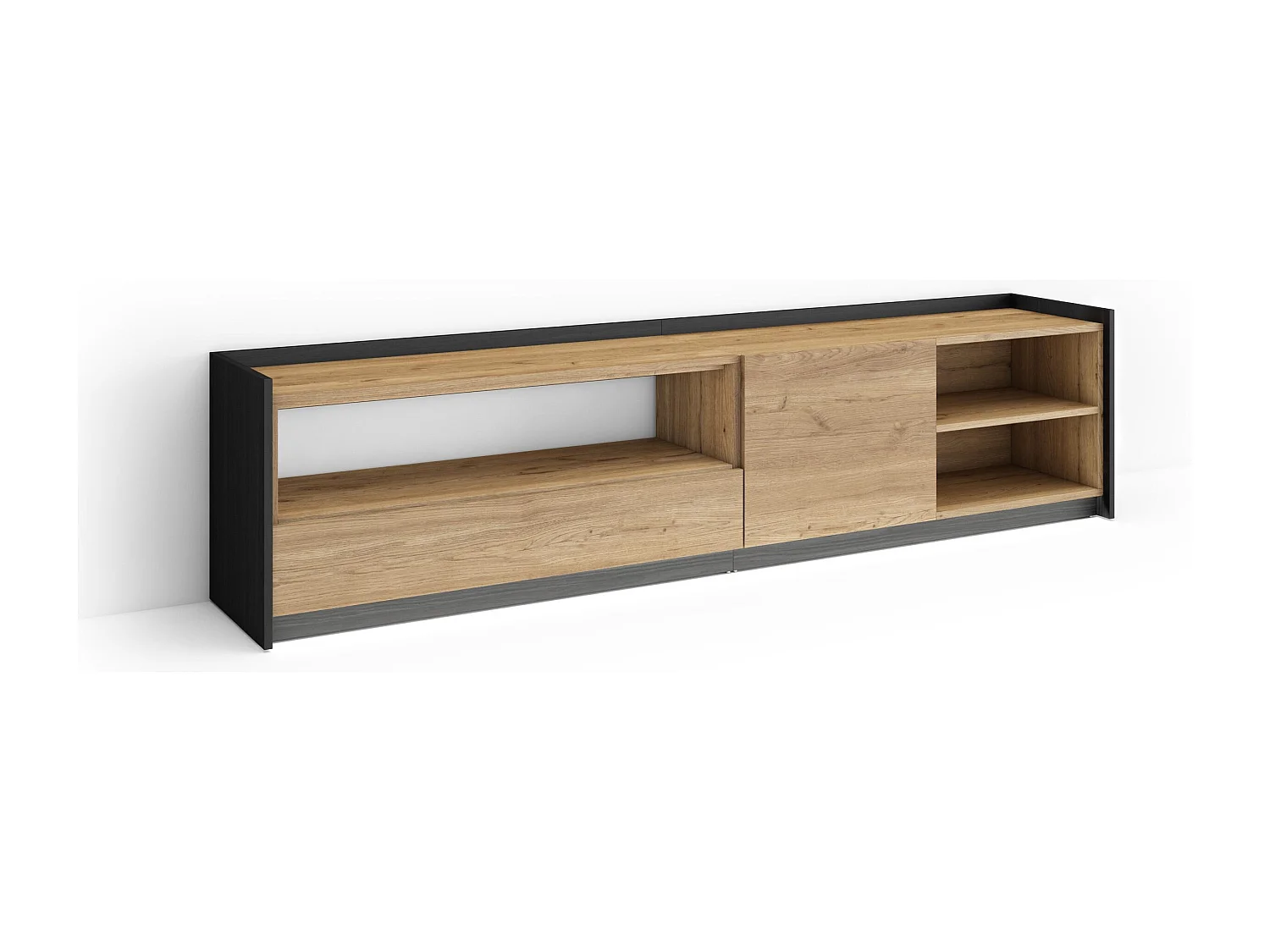 Móvel de TV, 207x50x37 cm, Para televisores até 80", LED, Carvalho e preto