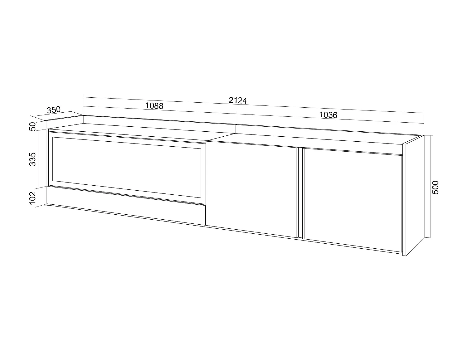 TV-Schrank, Lowboard, 212x50x35 cm, Für TV-Geräte bis zu 80", Elektrokamin XXL, Hängend, Eiche Schwarz
