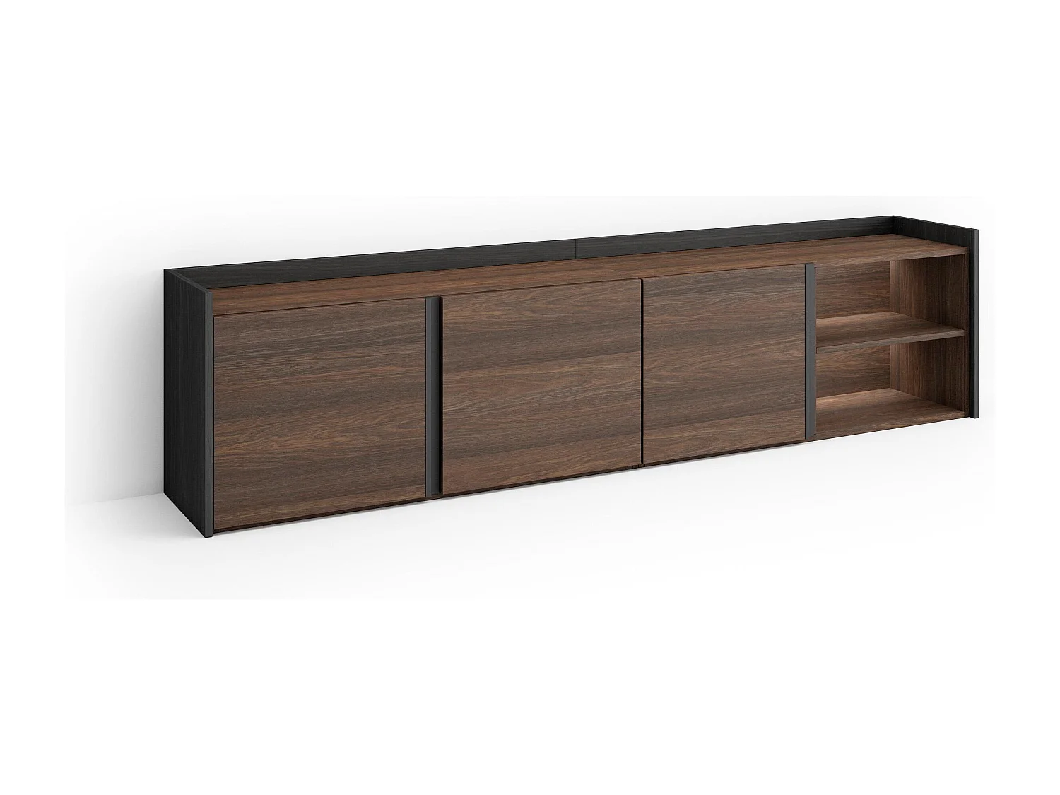 TV-Schrank, Lowboard, 207x50x35 cm, Für TV-Geräte bis zu 80", LED, Dunkler Eiche und Schwarz
