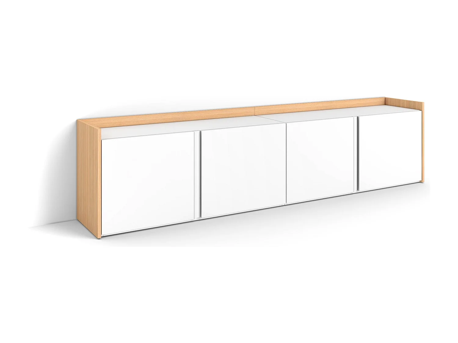 TV-Schrank, Lowboard, 207x50x35 cm, Für TV-Geräte bis zu 80", Fernsehtisch, Weiß und Eiche Soft
