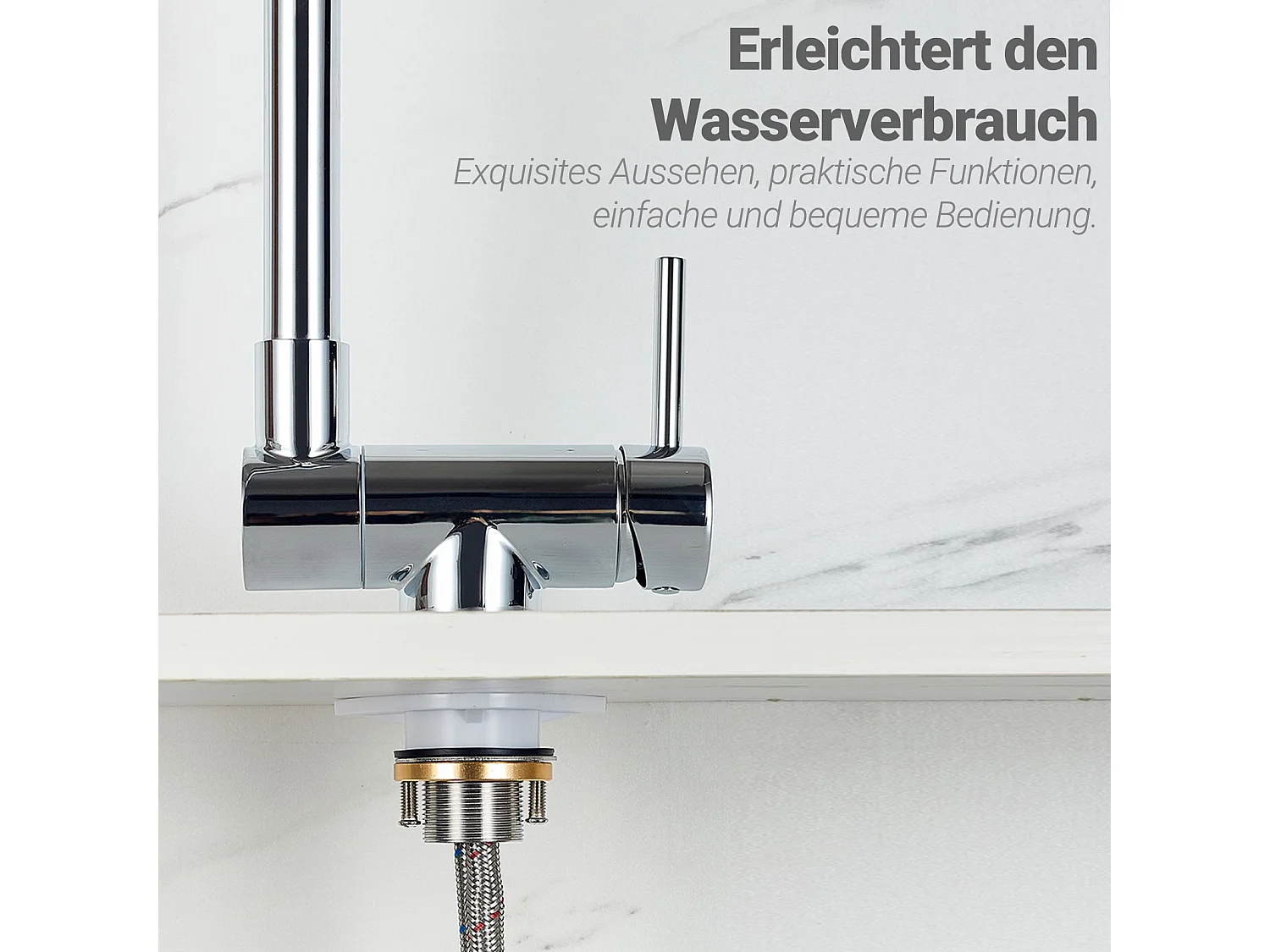 Robinet de Cuisine Chromé à Double Fonction Rotatif à 360° et Inclinable en Acier Inoxydable 304 avec Soupape en Céramique