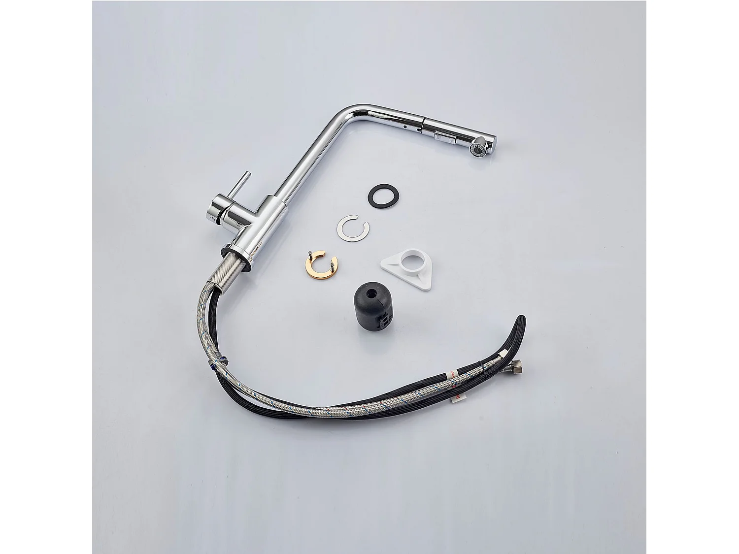 Robinet de Cuisine Haute Pression 304 Inox Douche Extractible 360° 2 Fonctions Spray Finition Chromée