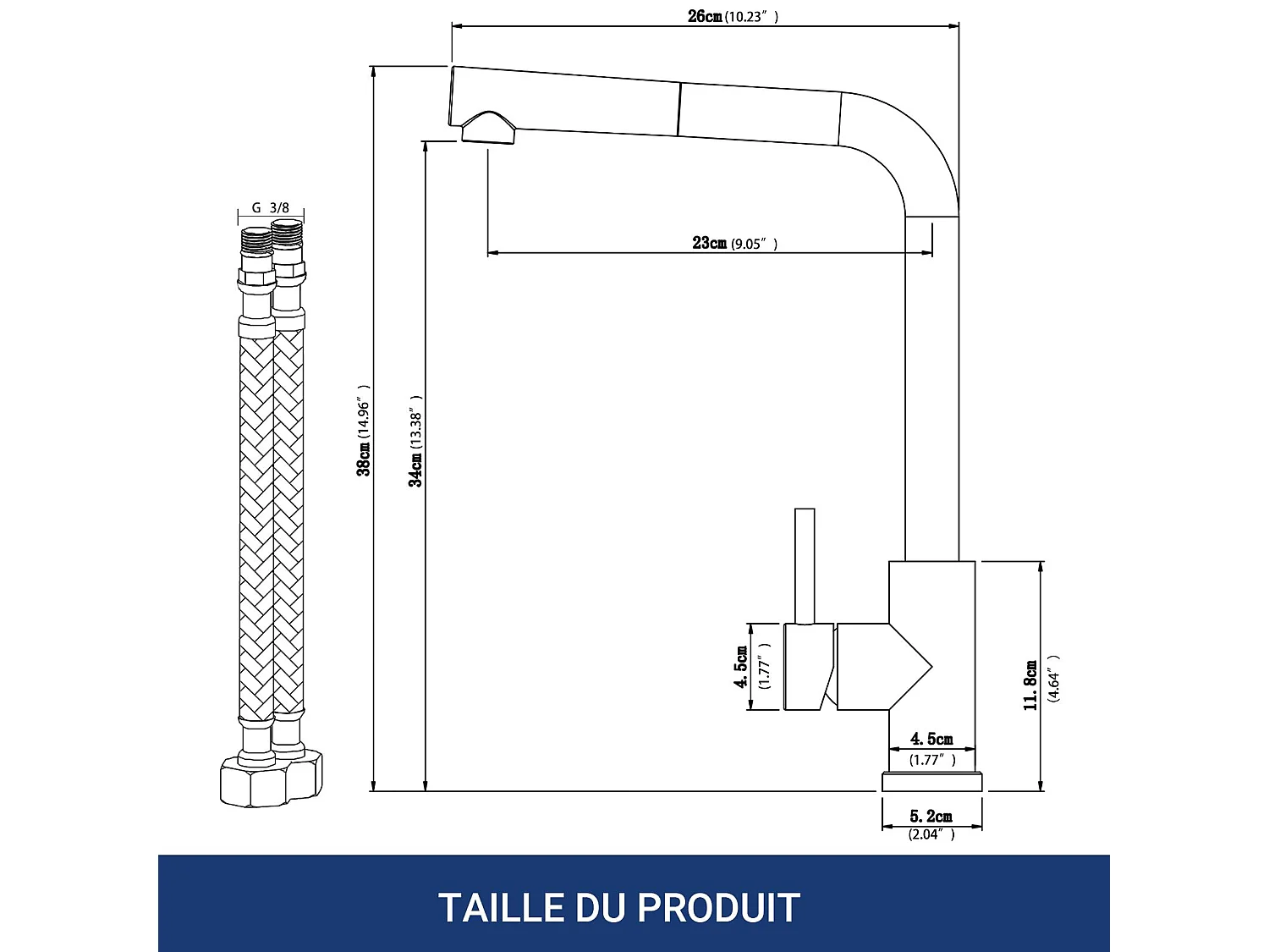 Robinet de Cuisine Haute Pression 304 Inox Douche Extractible 360° 2 Fonctions Spray Finition Chromée