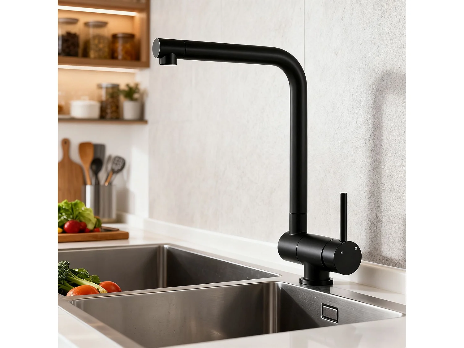 Robinet de Cuisine Noir Pliable Rotatif à 360°, en Acier Inoxydable 304 Résistant à la Haute Pression