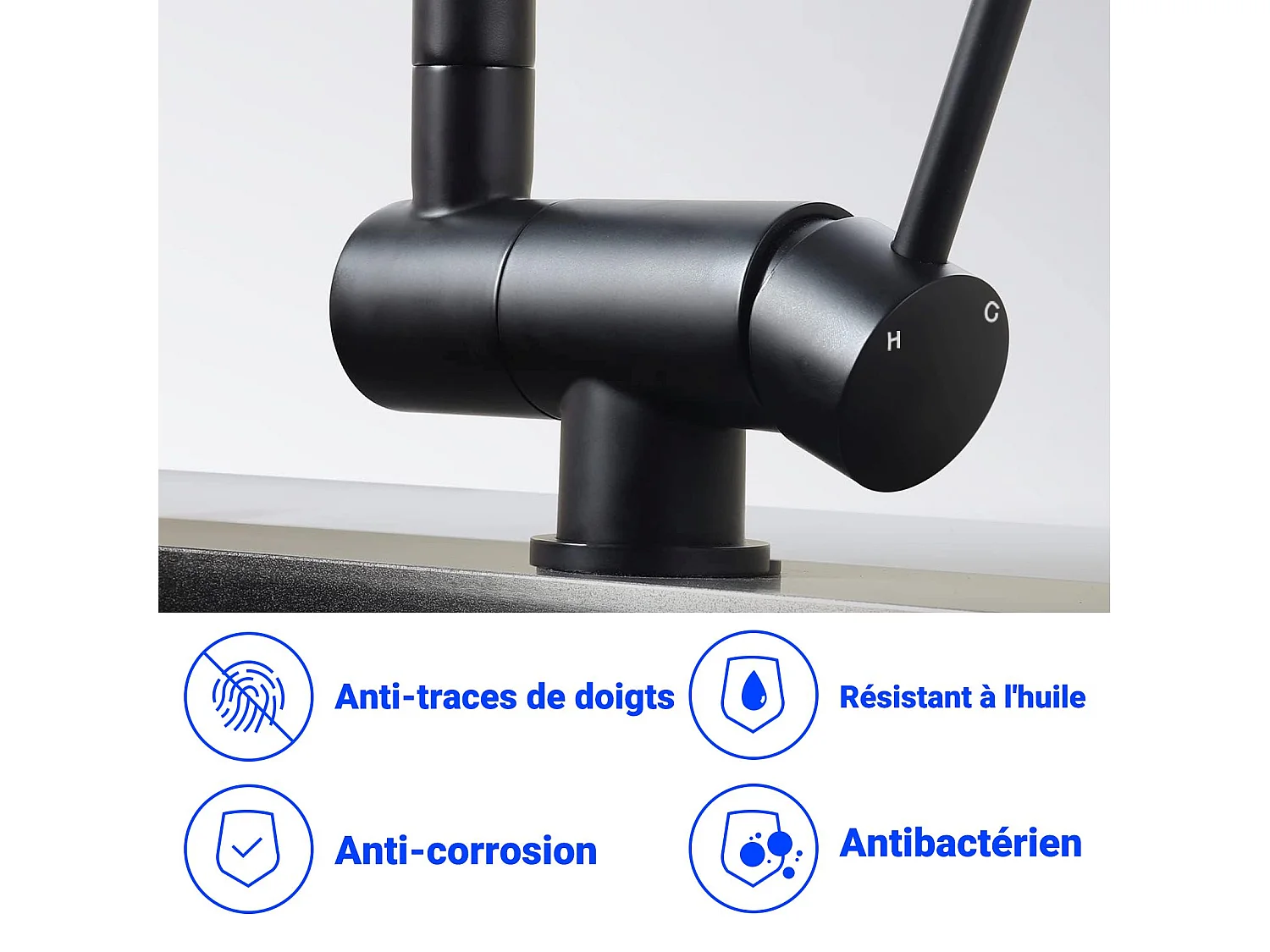 Robinet de Cuisine Noir Pliable Rotatif à 360°, en Acier Inoxydable 304 Résistant à la Haute Pression