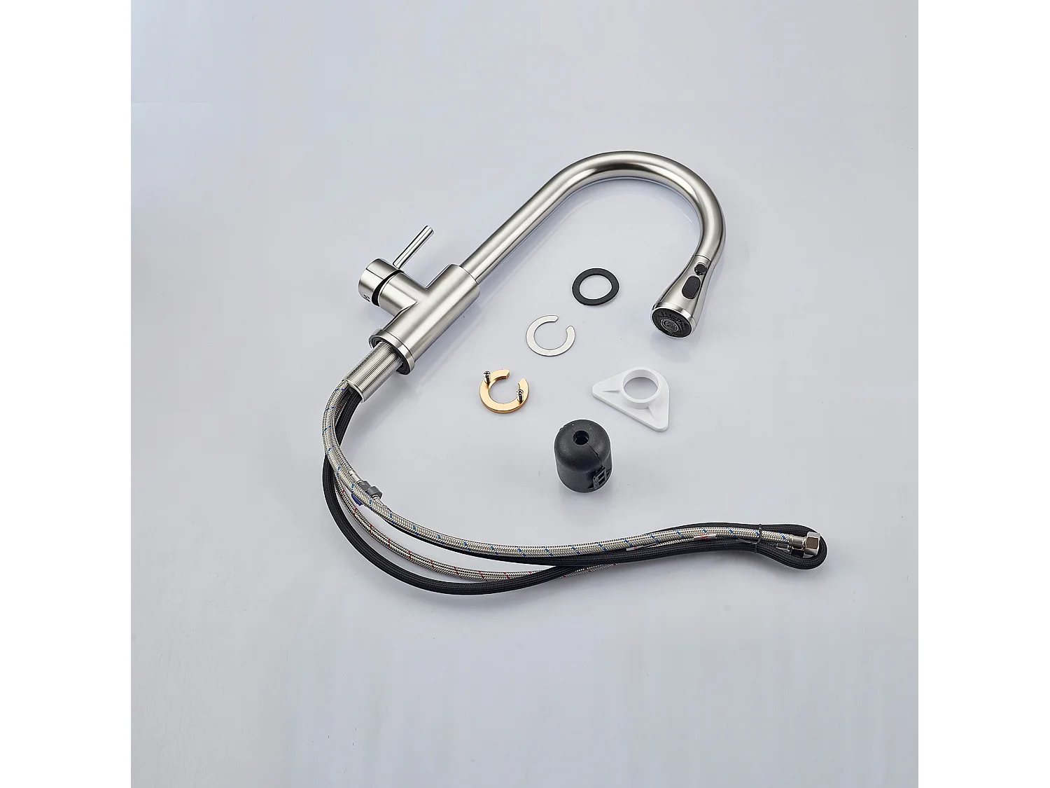 Robinet de Cuisine 2 Modes Débit Eau Extractible 360° Rotatif Mitigeur Monocommande Finition Brossée