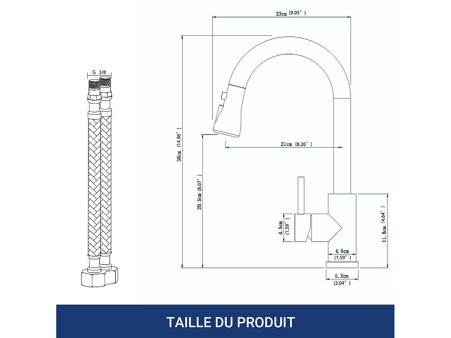 Robinet de Cuisine 2 Modes Débit Eau Extractible 360° Rotatif Mitigeur Monocommande Finition Brossée