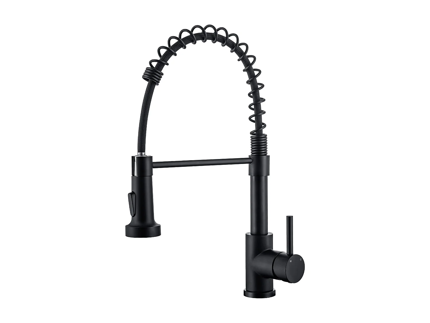 Robinet de Cuisine Haute Pression Mitigeur Amovible 360° Rotatif Ressort Spiralé Finition Noire Mate