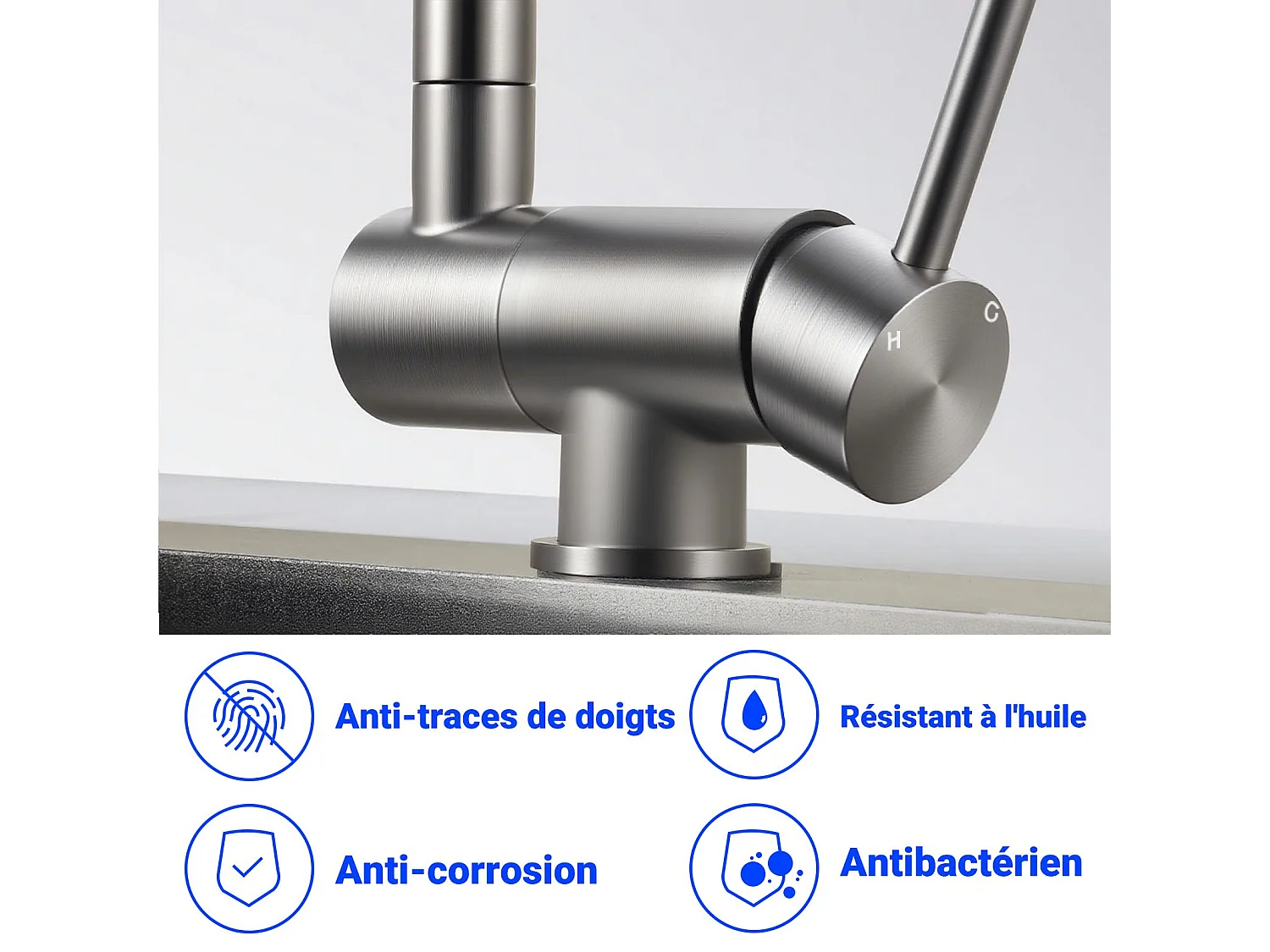 Robinet de Cuisine Brossé Pliable Rotatif à 360°, en Acier Inoxydable 304 Résistant à la Haute Pression