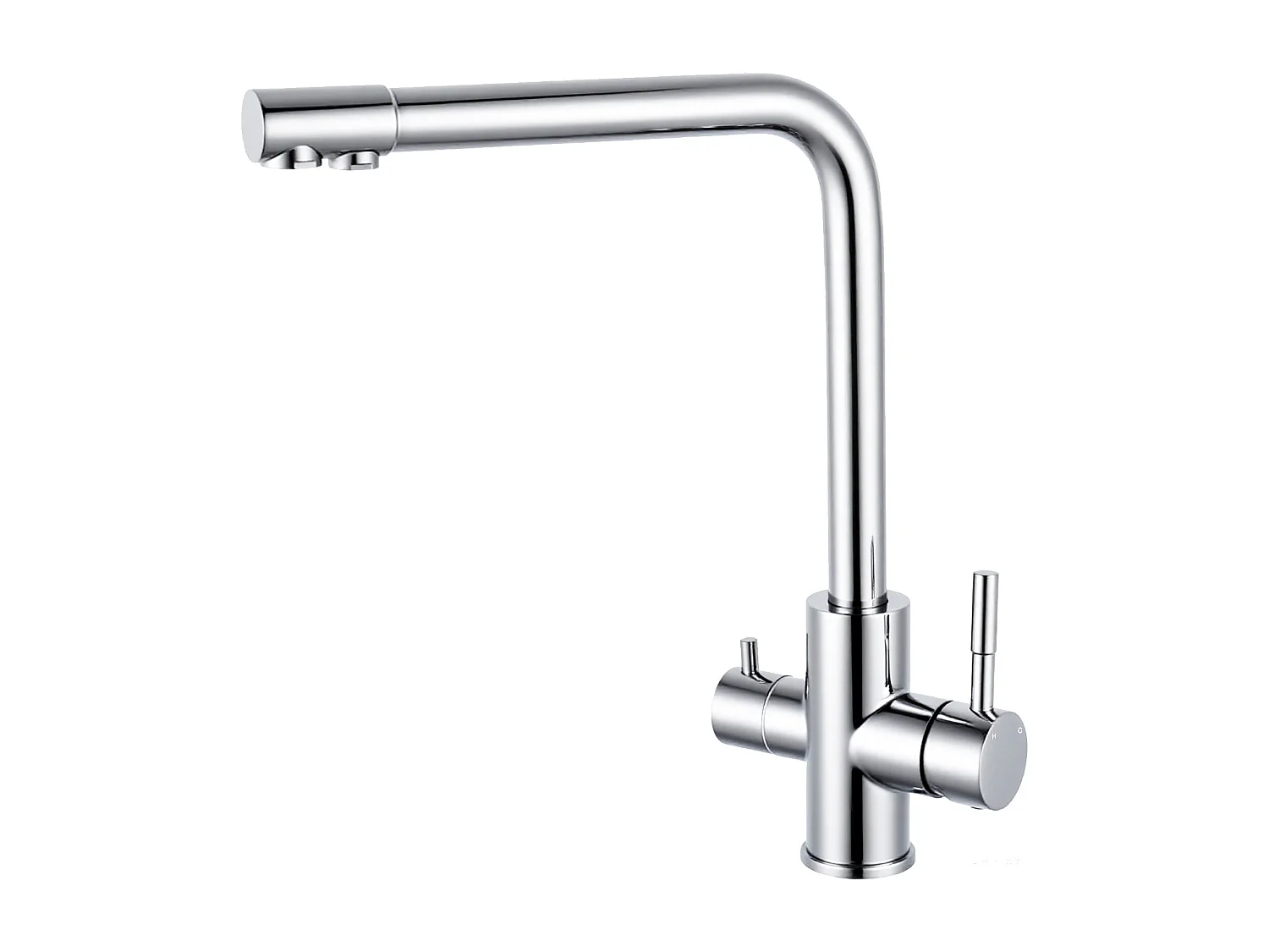 Robinet de Cuisine Chromé 3 Voies avec Filtre à Eau Potable Design 2 Leviers pour Doubles Éviers Pivotant à 360°
