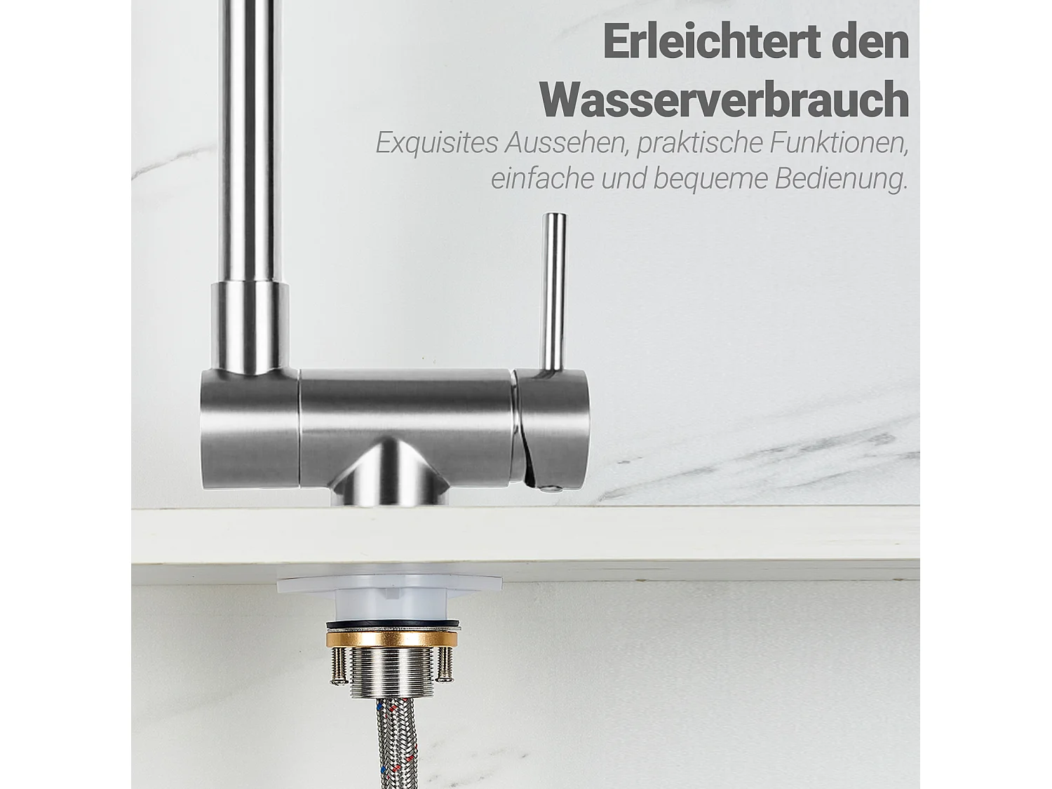 Robinet de Cuisine Brossé à Double Fonction Rotatif à 360° et Inclinable en Acier Inoxydable 304 avec Soupape en Céramique