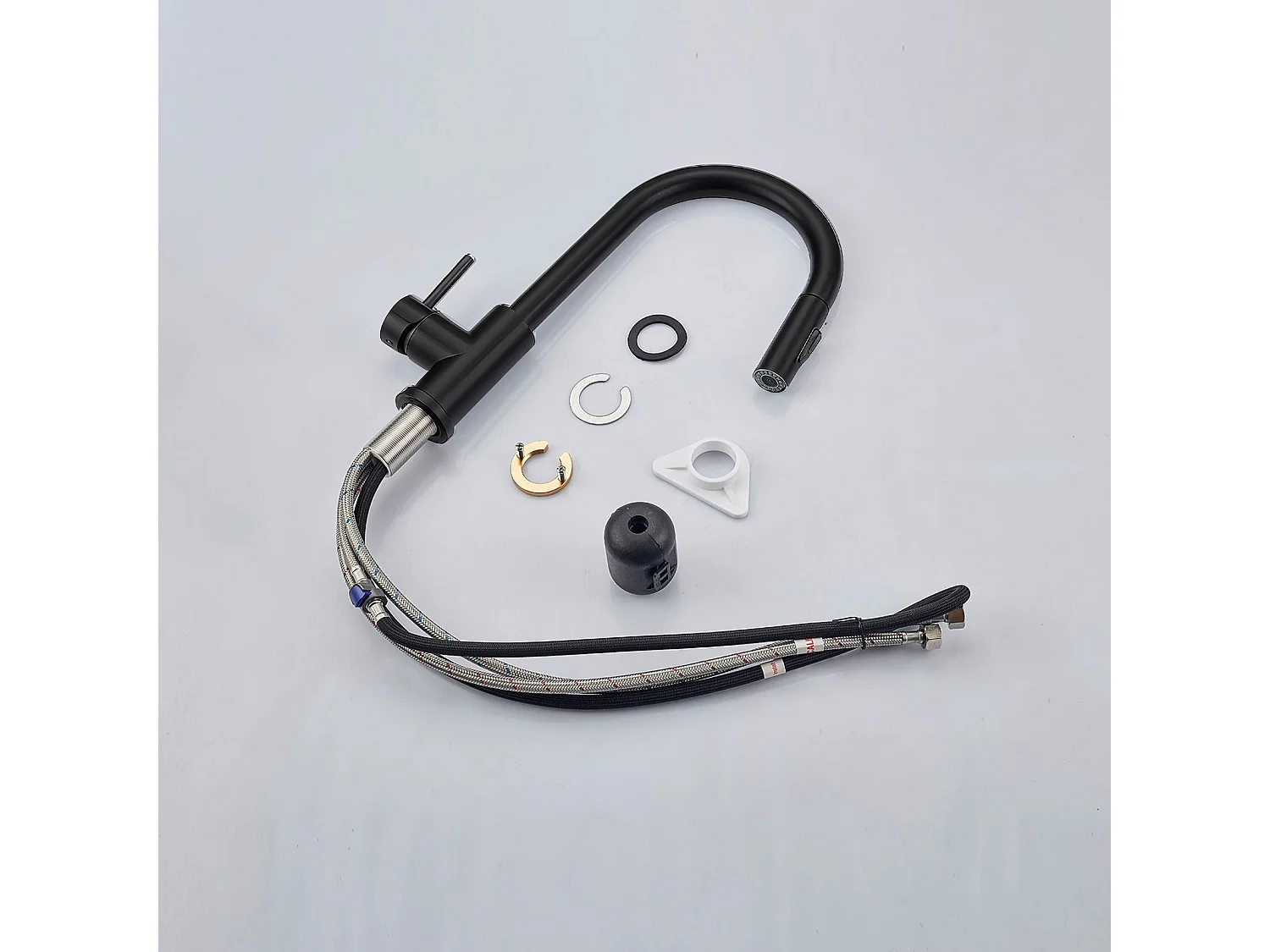Robinet de Cuisine à Douche Colonne 2 Modes Débit Eau Extractible 360° Rotatif Monocommande Finition Noire Mate
