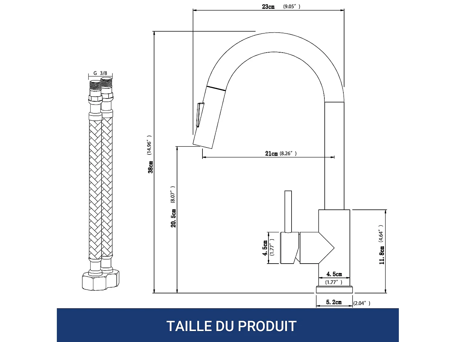 Robinet de Cuisine à Douche Colonne 2 Modes Débit Eau Extractible 360° Rotatif Monocommande Finition Noire Mate