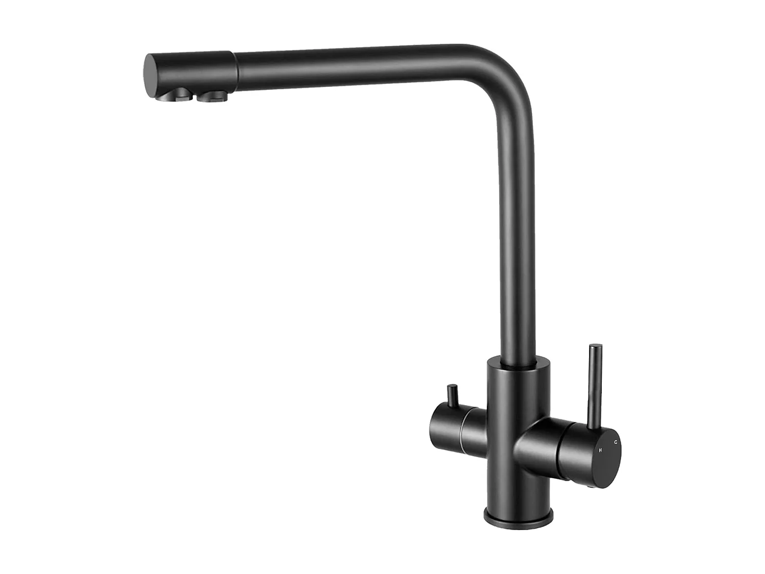 Robinet de Cuisine Noir 3 Voies avec Filtre à Eau Potable Design 2 Leviers pour Doubles Éviers Pivotant à 360°