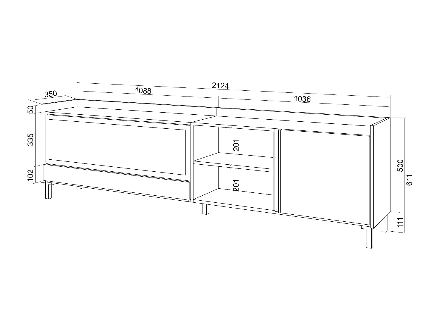 TV-Schrank, Lowboard, 212x61x35 cm, Für TV-Geräte bis zu 80", Elektrokamin XXL, Industriedesign, Schwarz Eiche