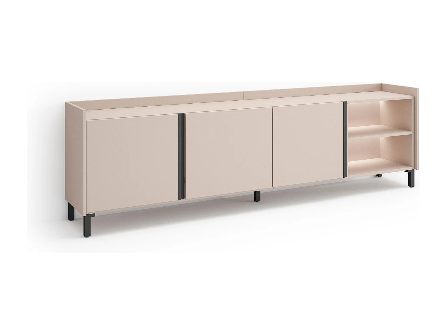 TV-Schrank, Lowboard, 207x61x35 cm, Für TV-Geräte bis zu 80", Industriedesign, LED, Beige