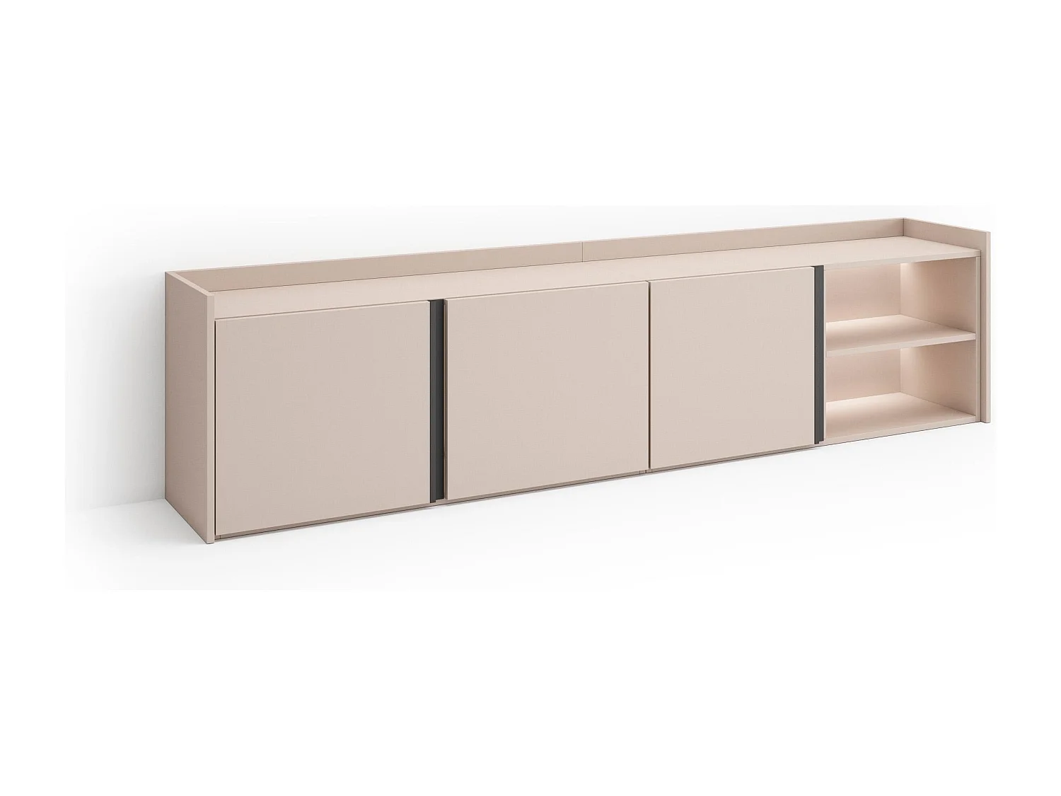 TV-Schrank, Lowboard, 207x50x35 cm, Für TV-Geräte bis zu 80", LED, Beige