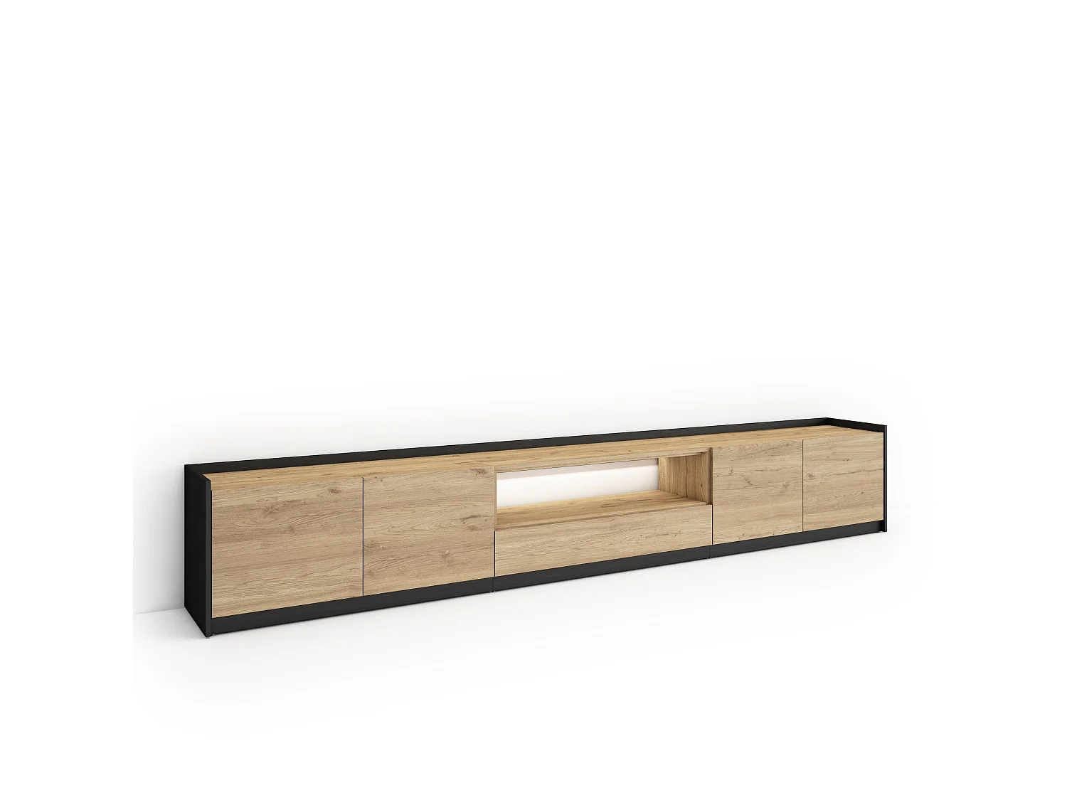 TV-Schrank, Lowboard, 310x50x37 cm, Für TV-Geräte bis zu 80", LED, Eiche Schwarz