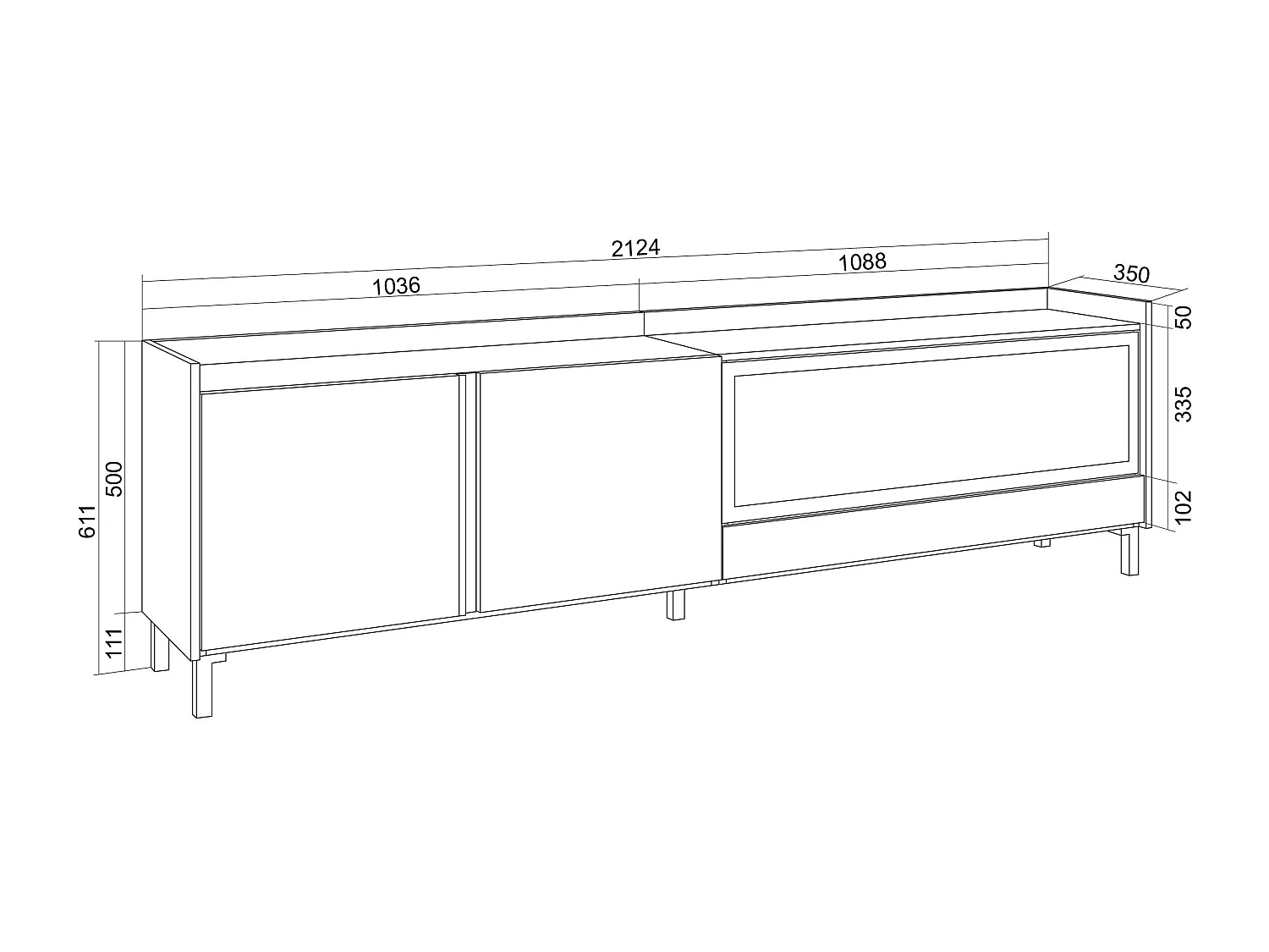TV-Schrank, Lowboard, 212x61x35 cm, Für TV-Geräte bis zu 80", Elektrokamin XXL, Industriedesign, LED, Beige