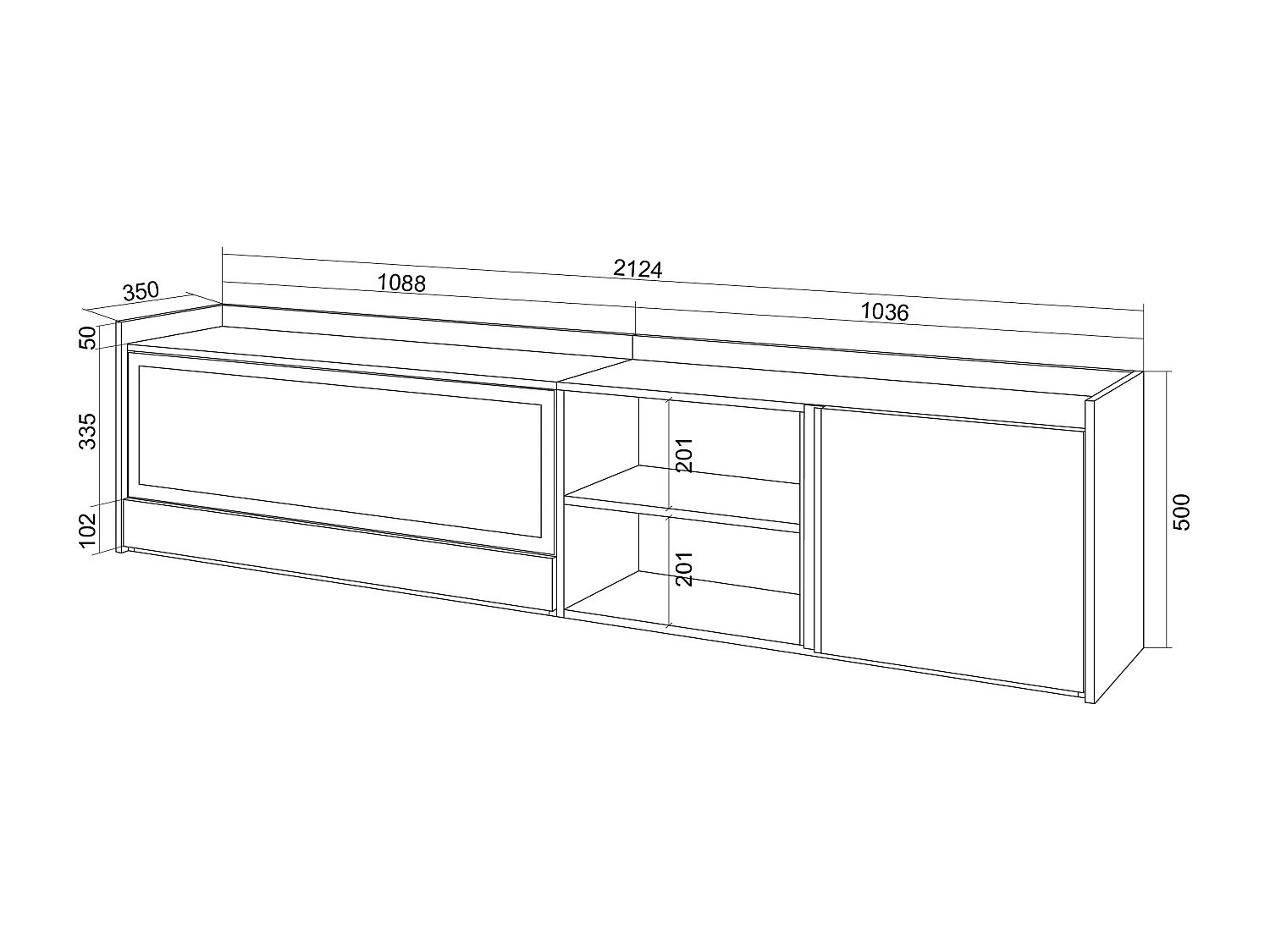 TV-Schrank, Lowboard, 212x50x35 cm, Für TV-Geräte bis zu 80", Elektrokamin XXL, LED, Schwarz Eiche