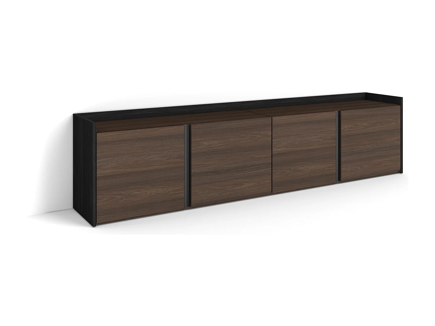 TV-Schrank, Lowboard, 207x50x35 cm, Für TV-Geräte bis zu 80", Fernsehtisch, Dunkler Eiche und Schwarz