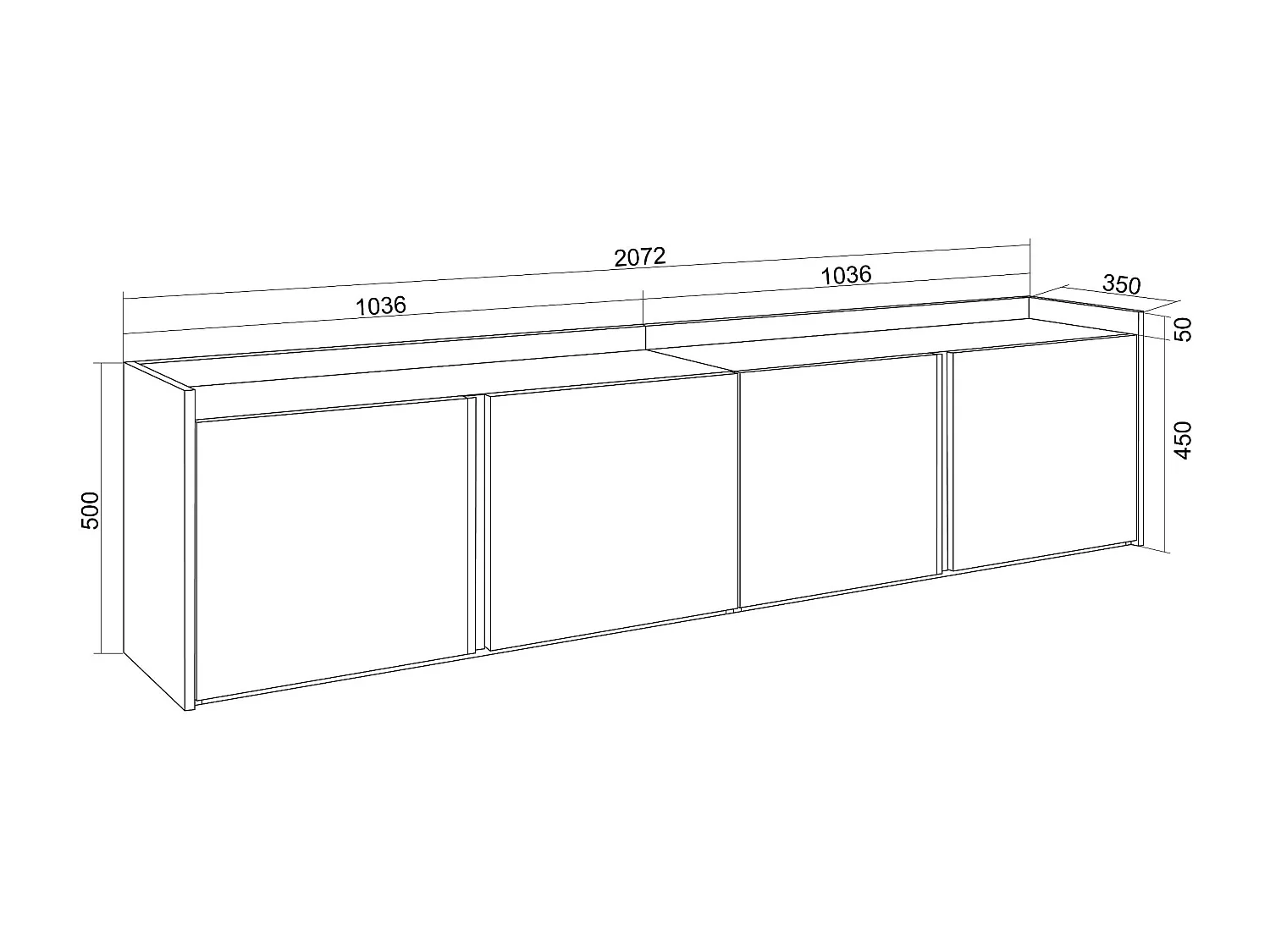 TV-Schrank, Lowboard, 207x50x35 cm, Für TV-Geräte bis zu 80", Fernsehtisch, Dunkler Eiche und Schwarz