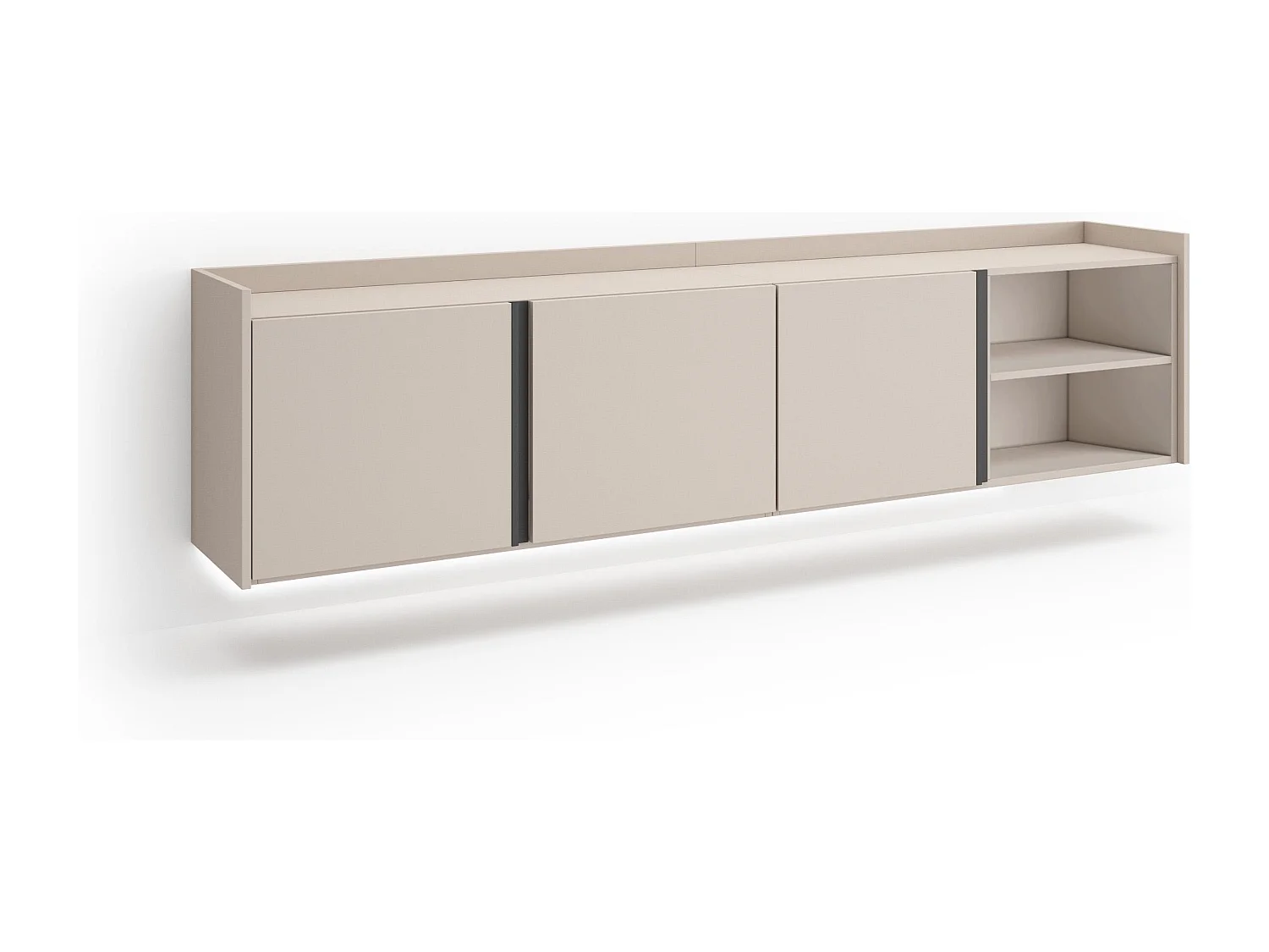 TV-Schrank, Lowboard, 207x50x35 cm, Für TV-Geräte bis zu 80", Hängend, LED, Beige