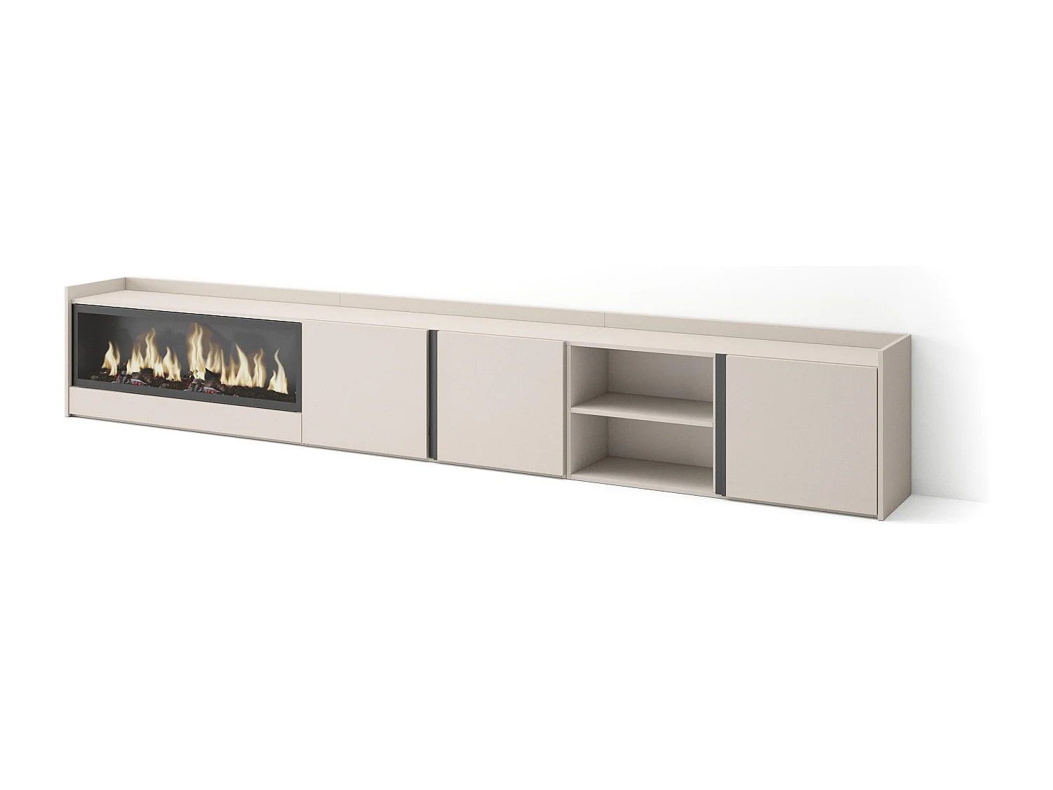 TV-Schrank - Lowboard - 315x50x35cm - Für TV-Geräte bis zu 80" - Elektrokamin XXL - Beige