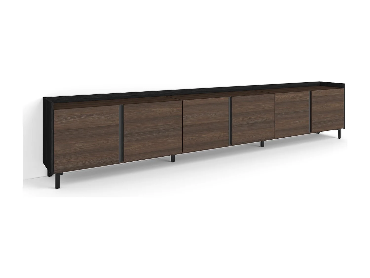 Meuble TV, Banc Télé, 309x61x35 cm, Pour les TV jusqu'à 80", Design industriel, Chêne foncé et Noir