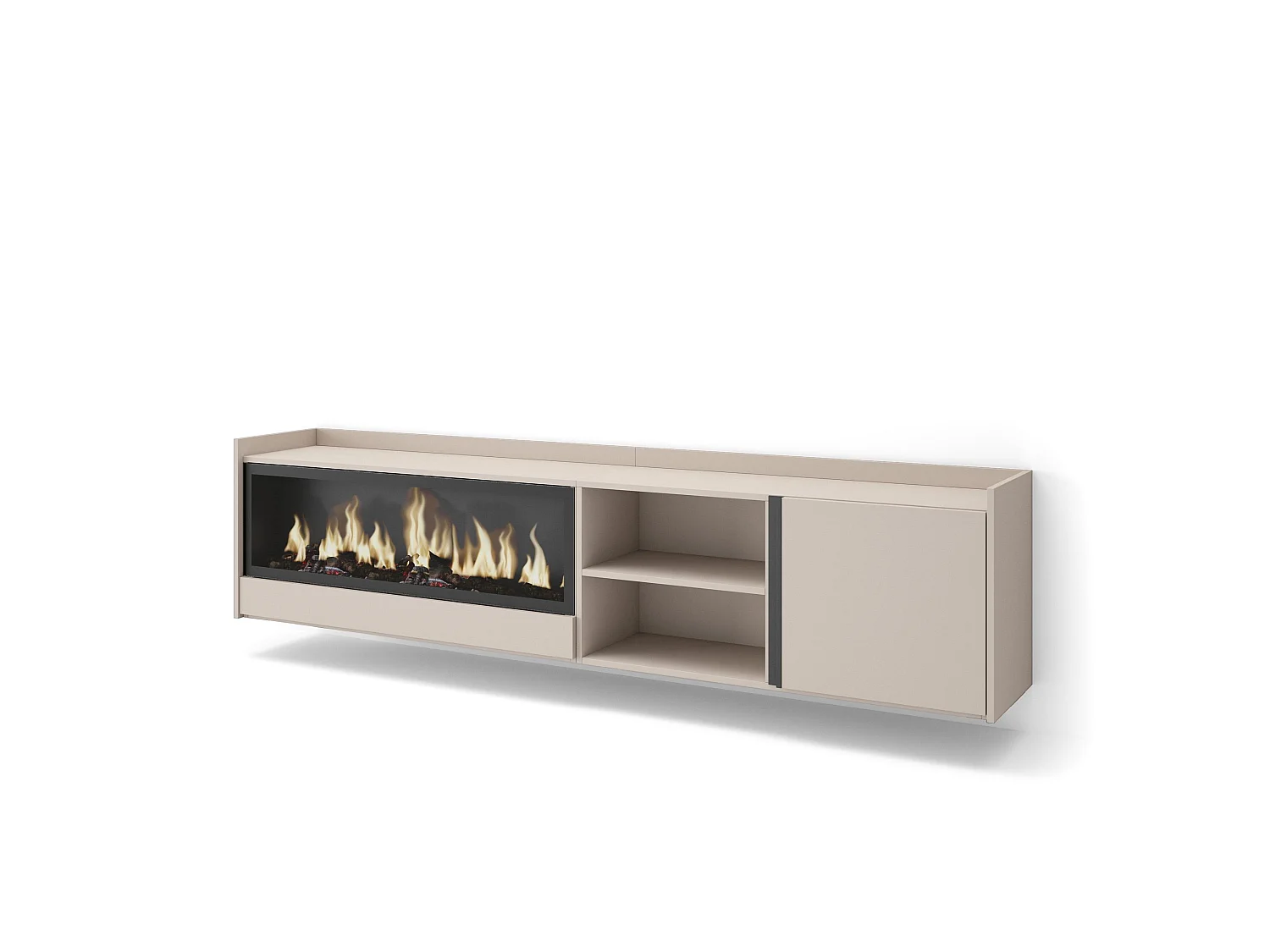Móvel de TV, 212x50x35 cm, Para televisores até 80", Lareira eléctrica XXL, Suspensos, Bege