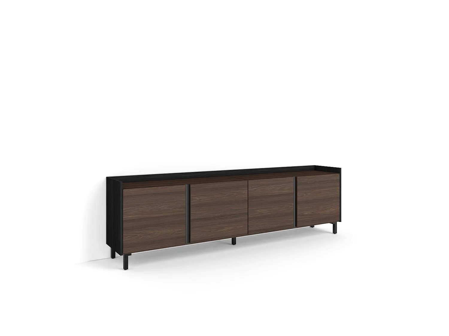 Mueble TV, Televisión, 207x61x35 cm, Para TV hasta 80", Diseño industrial, Roble oscuro y Negro