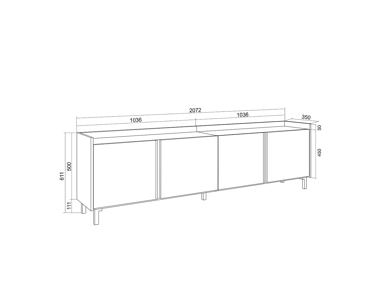 Mueble TV, Televisión, 207x61x35 cm, Para TV hasta 80", Diseño industrial, Roble oscuro y Negro