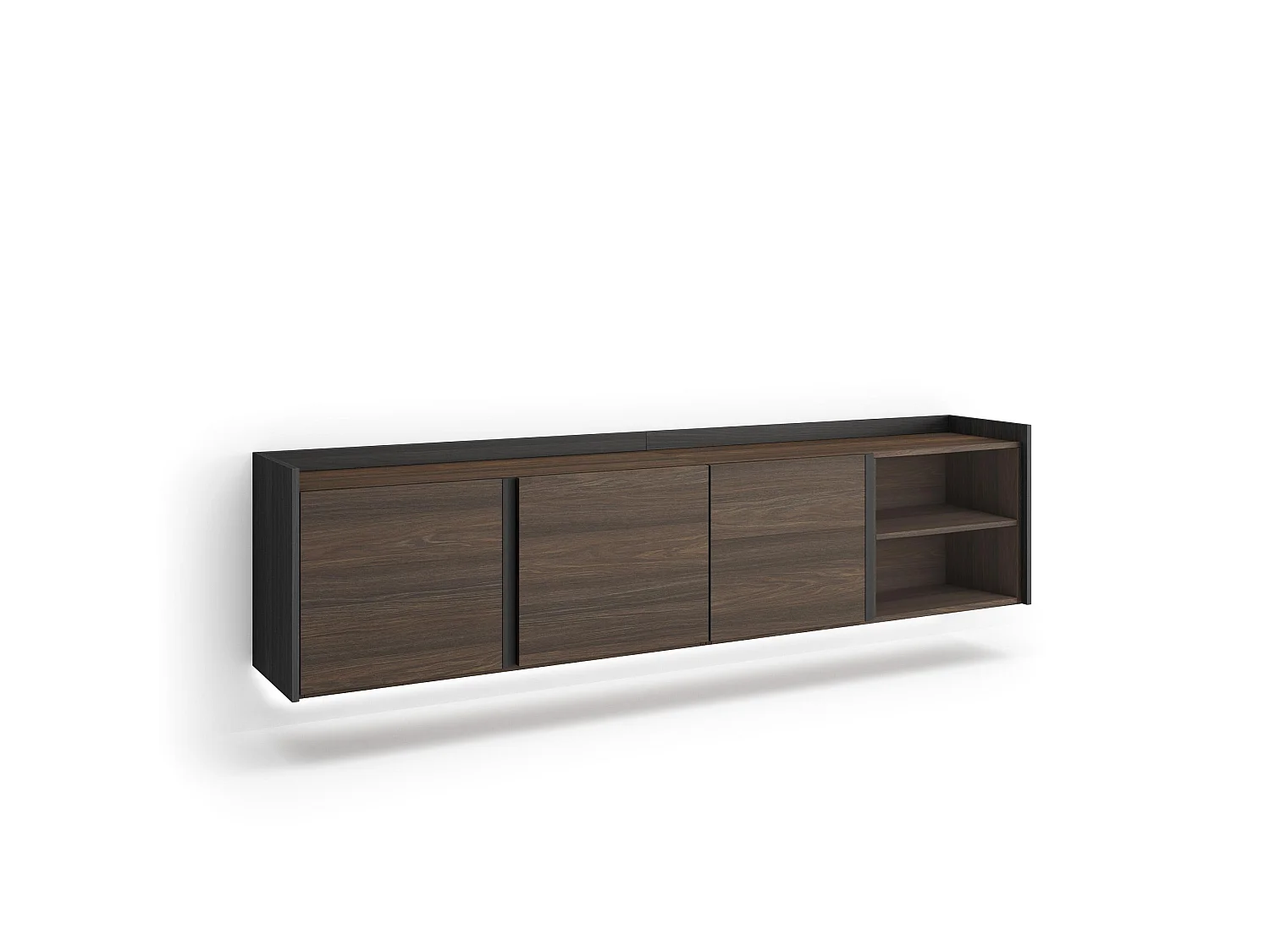 TV-Schrank, Lowboard, 207x50x35 cm, Für TV-Geräte bis zu 80", Hängend, LED, Dunkler Eiche und Schwarz
